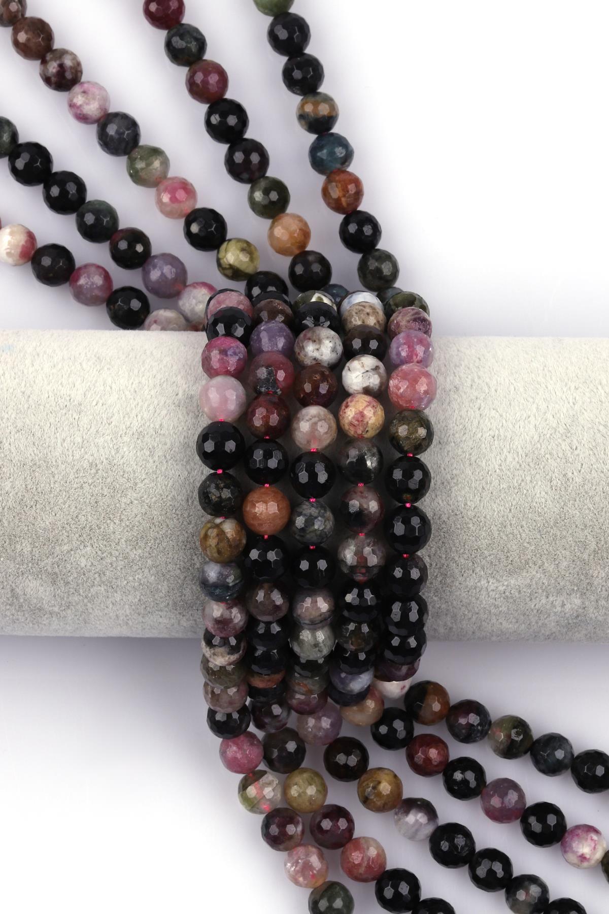 Turmalin Doğal Taş Dizi 8 mm Fasetli Küre Kesim