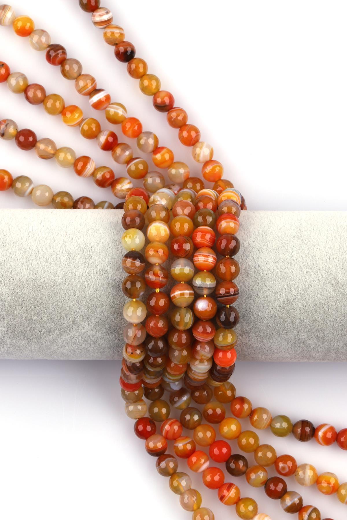 Turuncu Akik Doğal Taş Dizi 8 mm Fasetli Küre Kesim