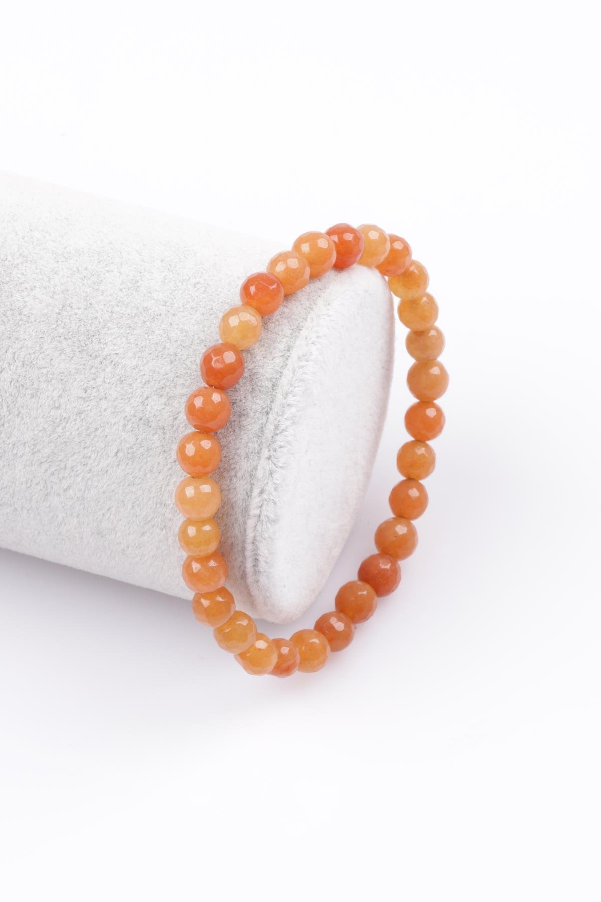 Turuncu Aventurin Doğal Taş Bileklik 6 mm Fasetli Küre Kesim