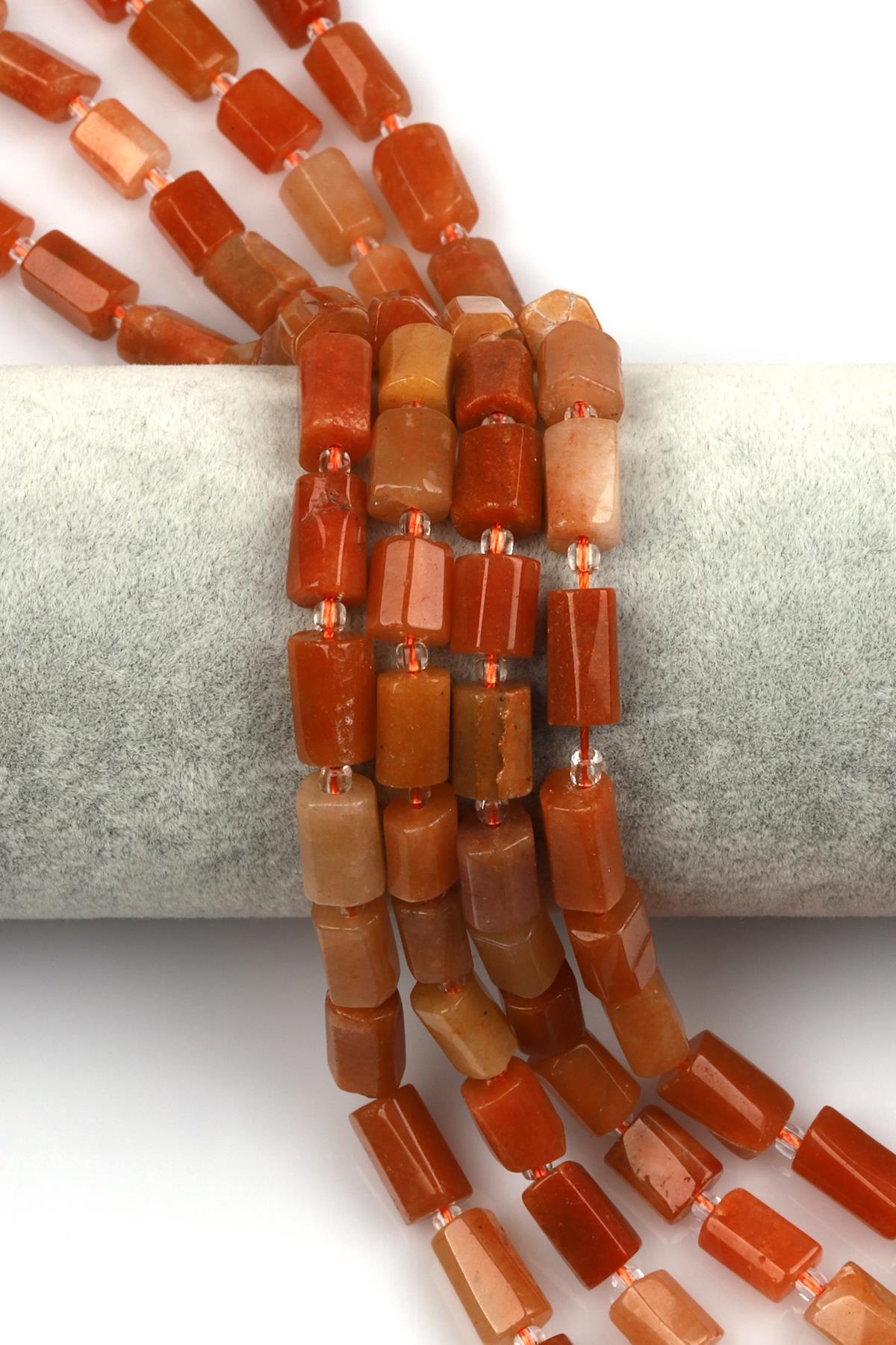 Turuncu Aventurin Doğal Taş Dizi 7 x 12 mm Boru Kesim