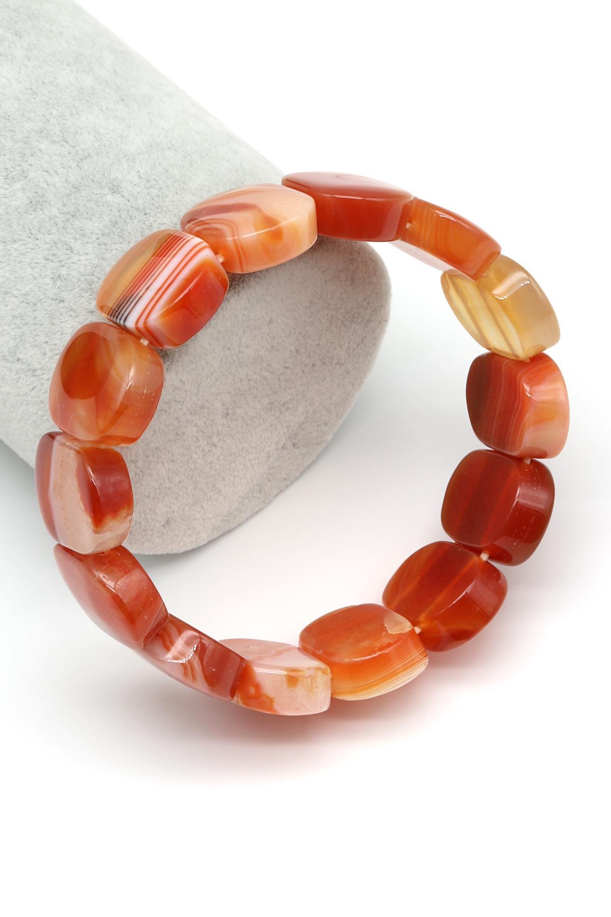 Turuncu Madagaskar Akik Doğal Taş Bileklik 15 x 20 mm Özel Kesim