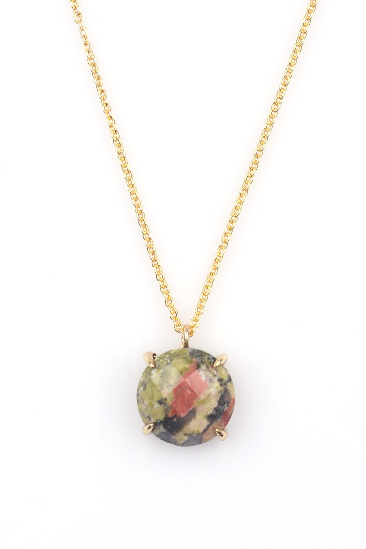 Unakit Doğal Taş Gold Renkli Kolye