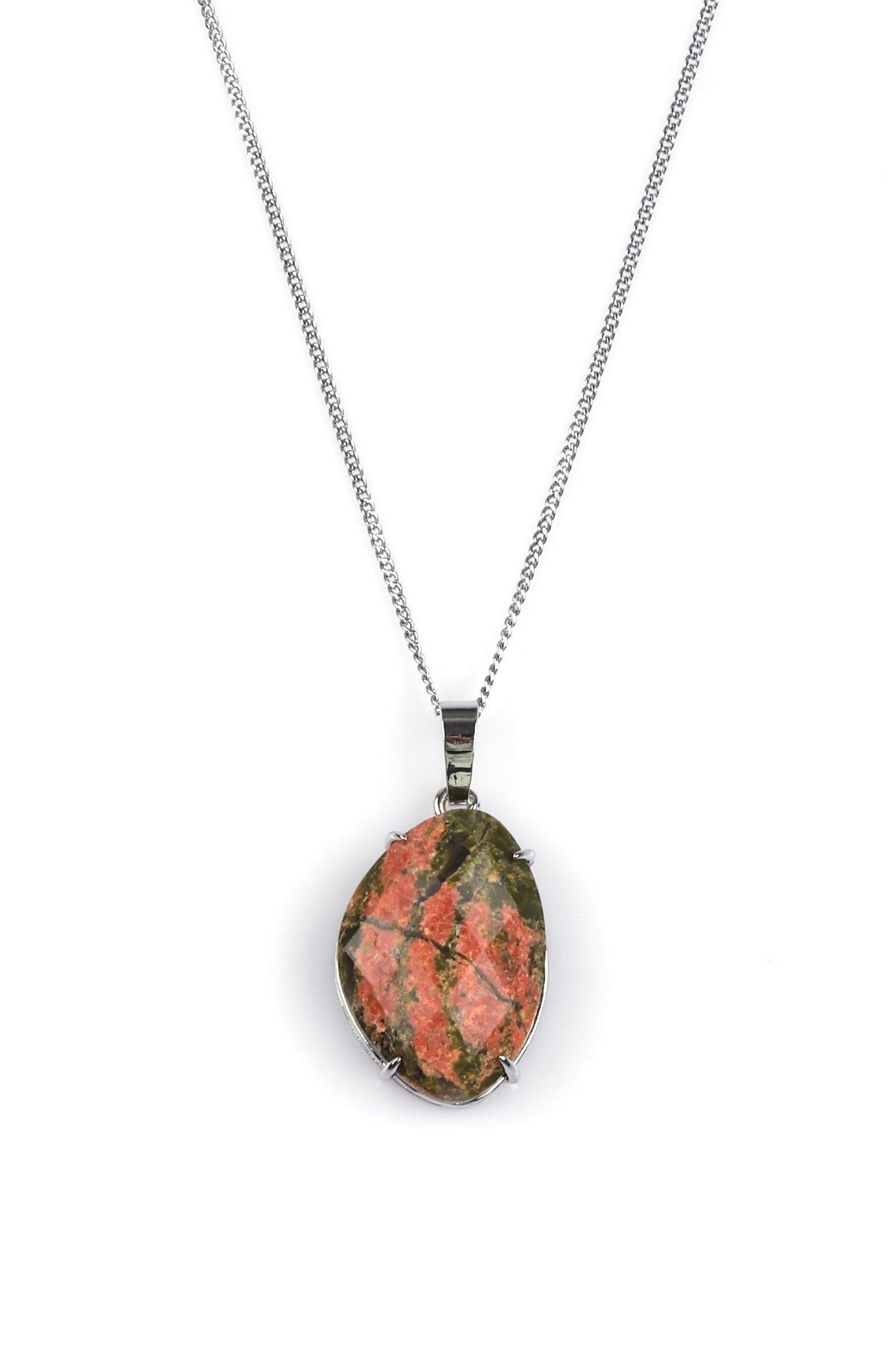 Unakit Doğal Taş Gümüş Renkli Kolye