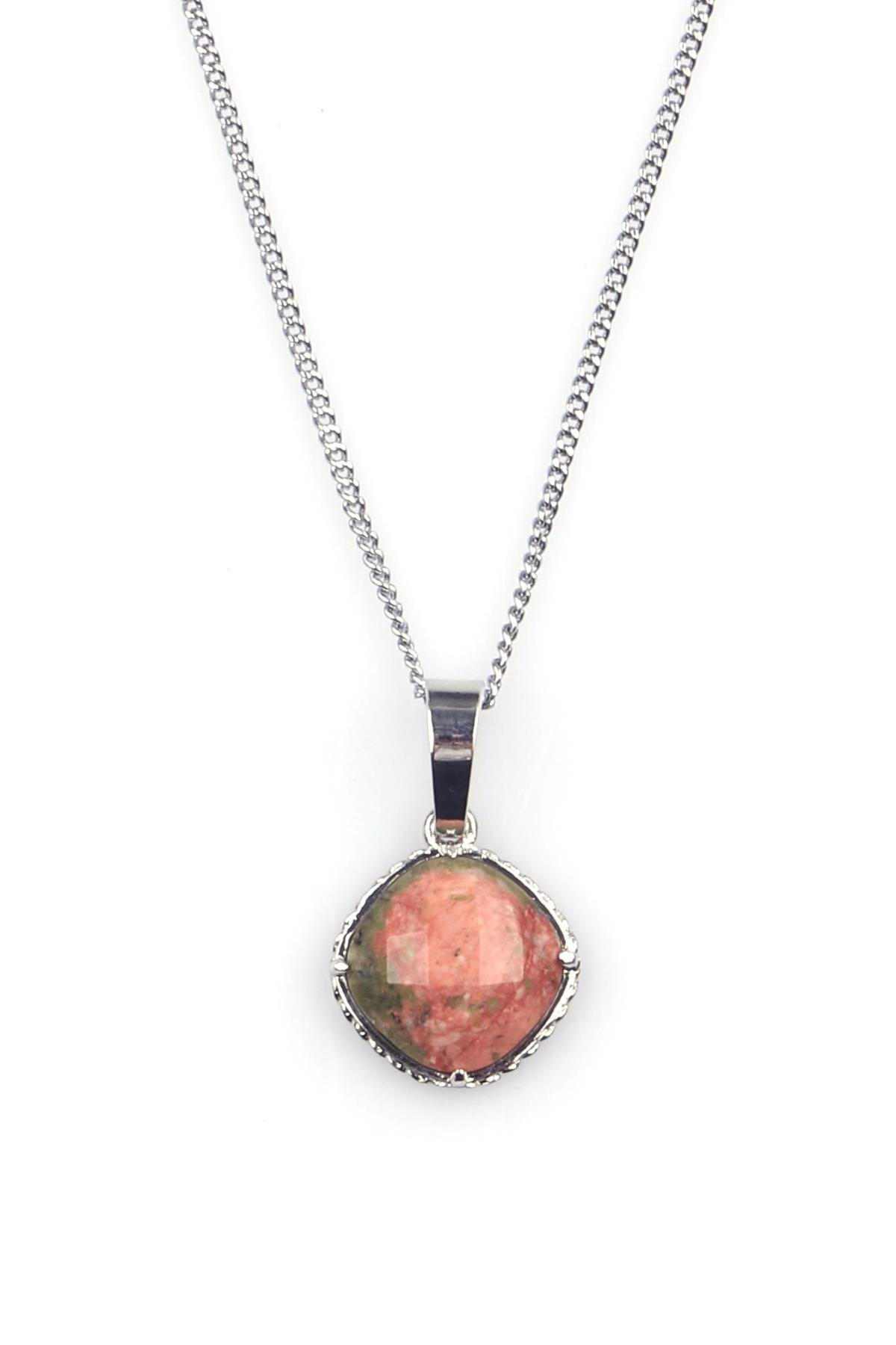 Unakit Doğal Taş Gümüş Renkli Kolye