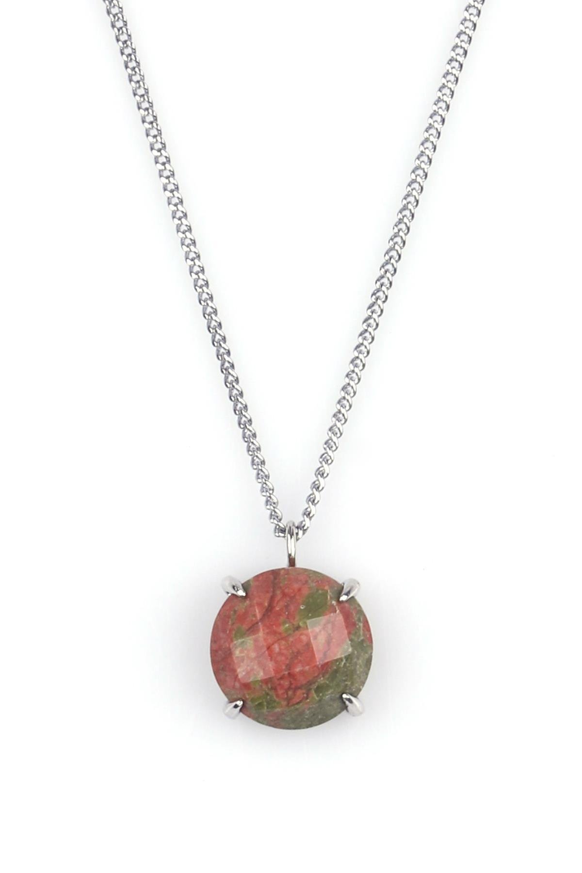 Unakit Doğal Taş Gümüş Renkli Kolye