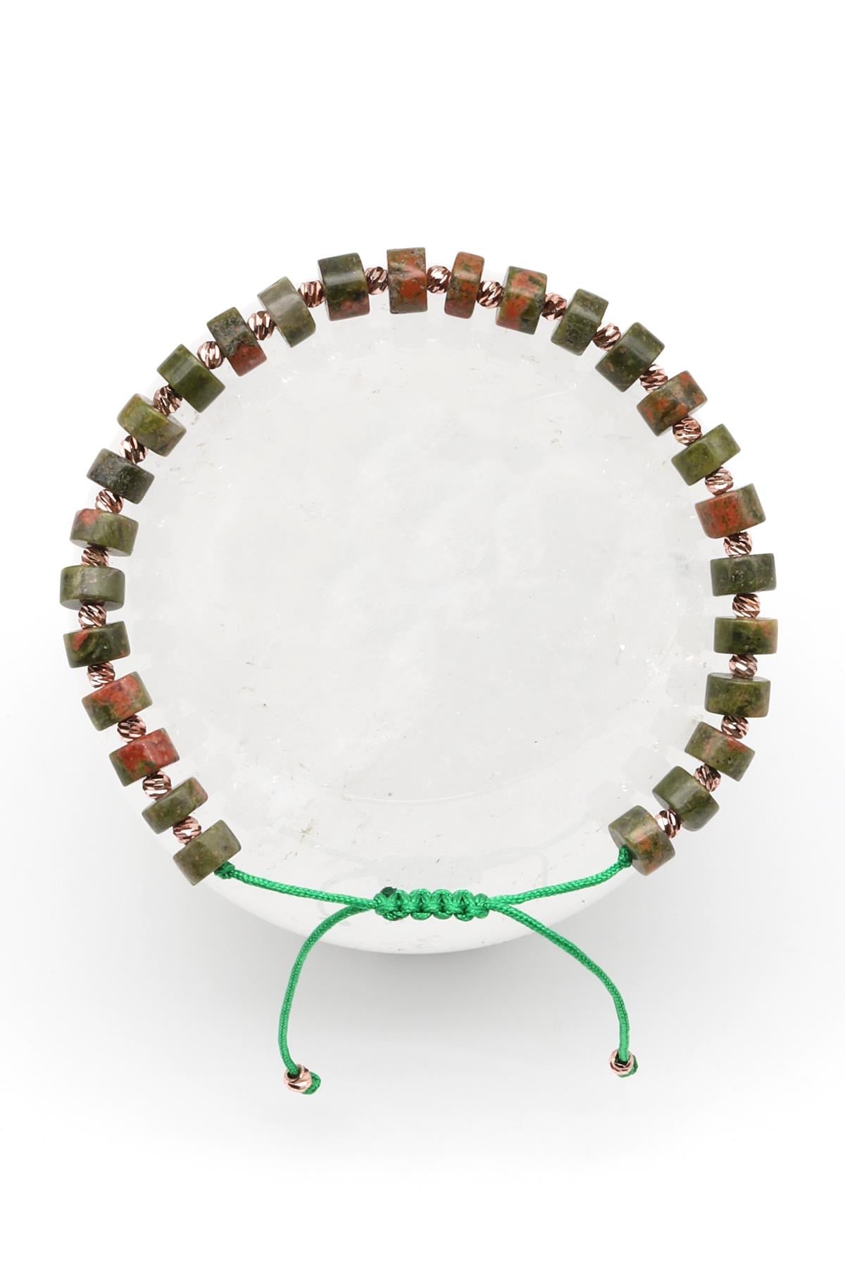 Unakit Doğal Taş Makrome Örme Bileklik Rondel Kesim