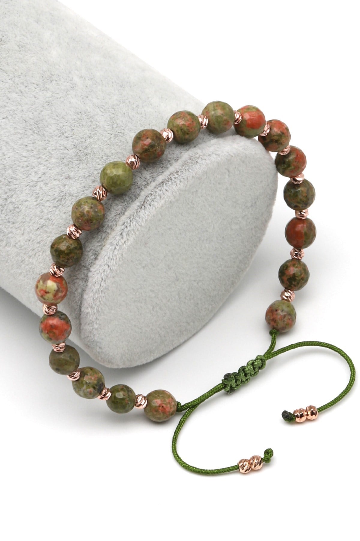 Unakit Doğal Taş Makrome Örme Bileklik Küre Kesim - BMK-620