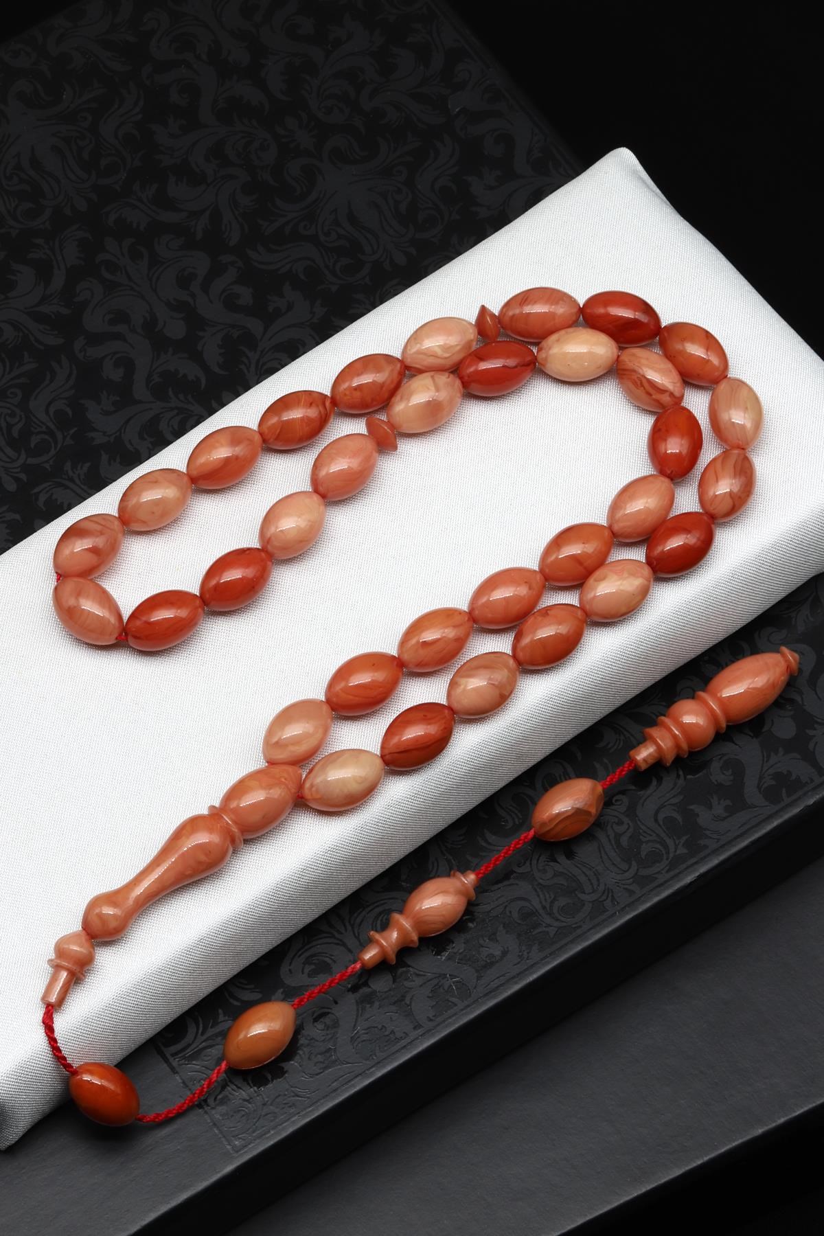 Usta İşçilikli Bordo Sıkma Tesbih 8 x 13 mm Arpa Kesim - 27 Gr.