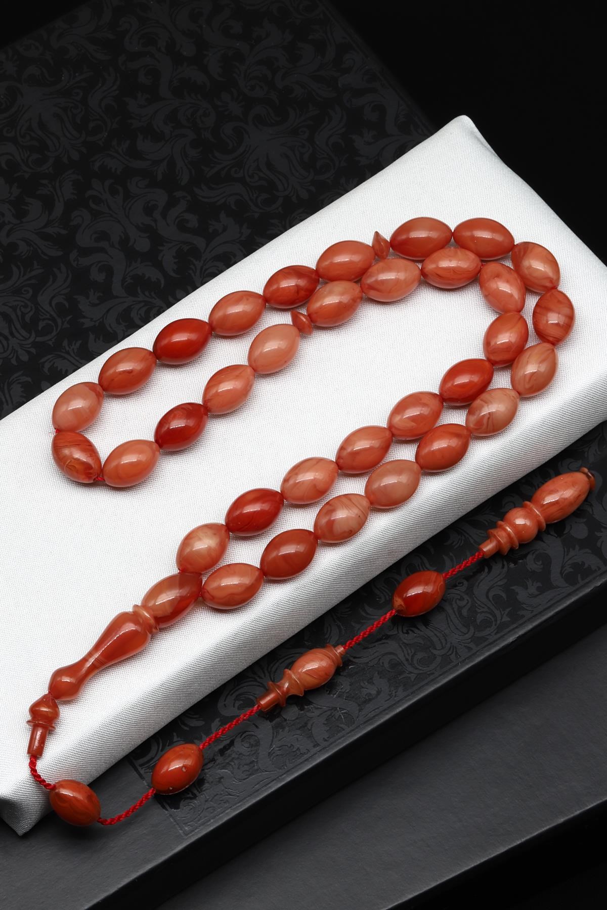 Usta İşçilikli Bordo Sıkma Tesbih 9 x 13 mm Arpa Kesim - 31 Gr.