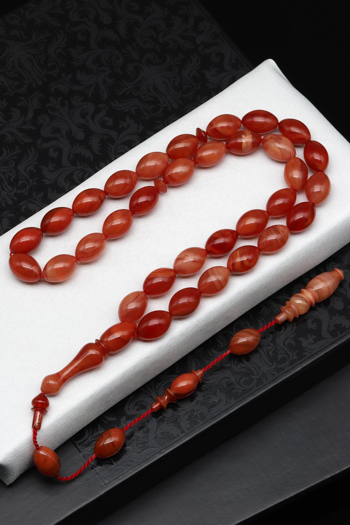 Usta İşçilikli Bordo Sıkma Tesbih 9 x 13 mm Arpa Kesim