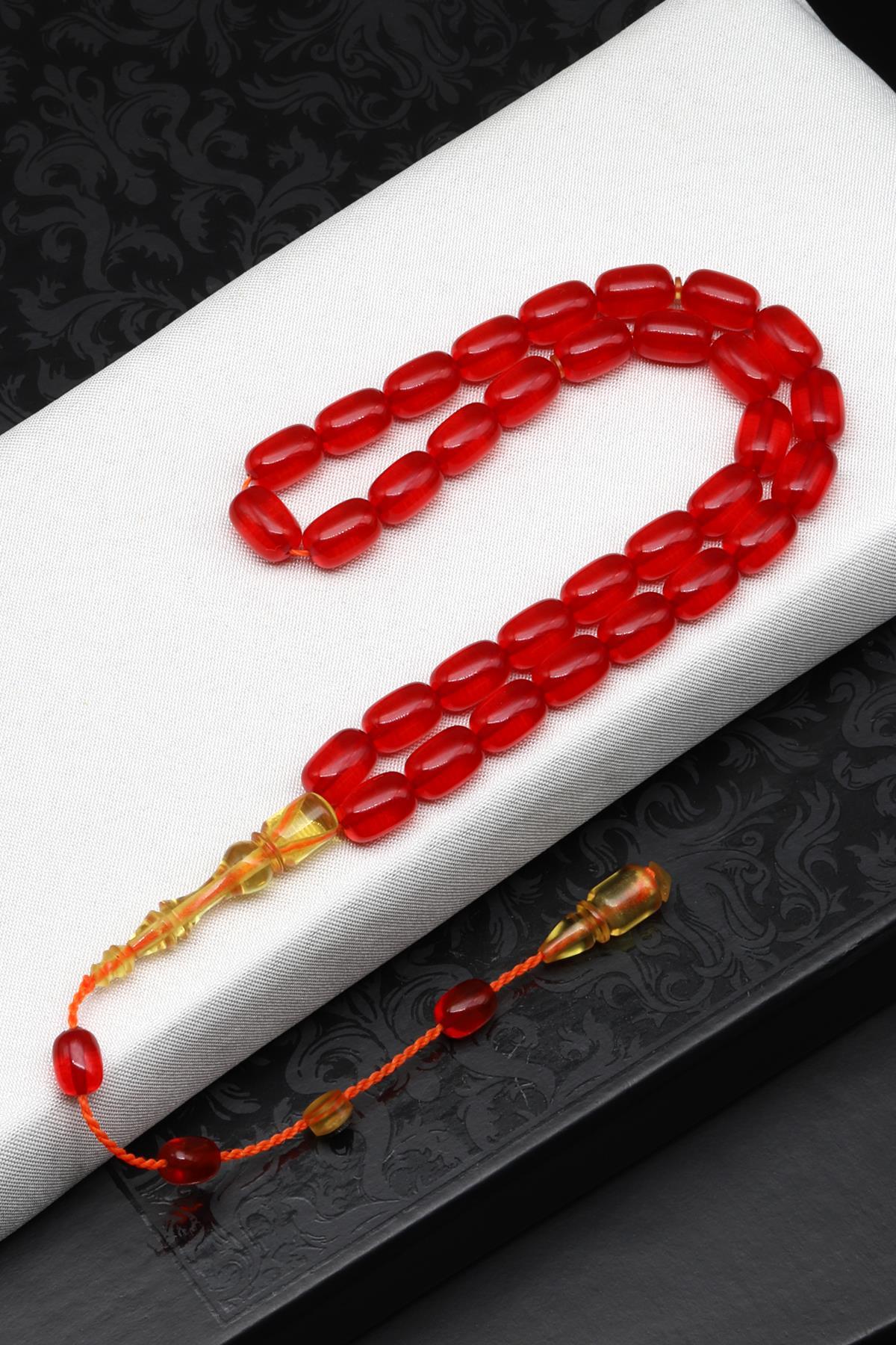 Usta İşçilikli Kırmızı Sıkma Tesbih 6 x 9 mm Kapsül Kesim