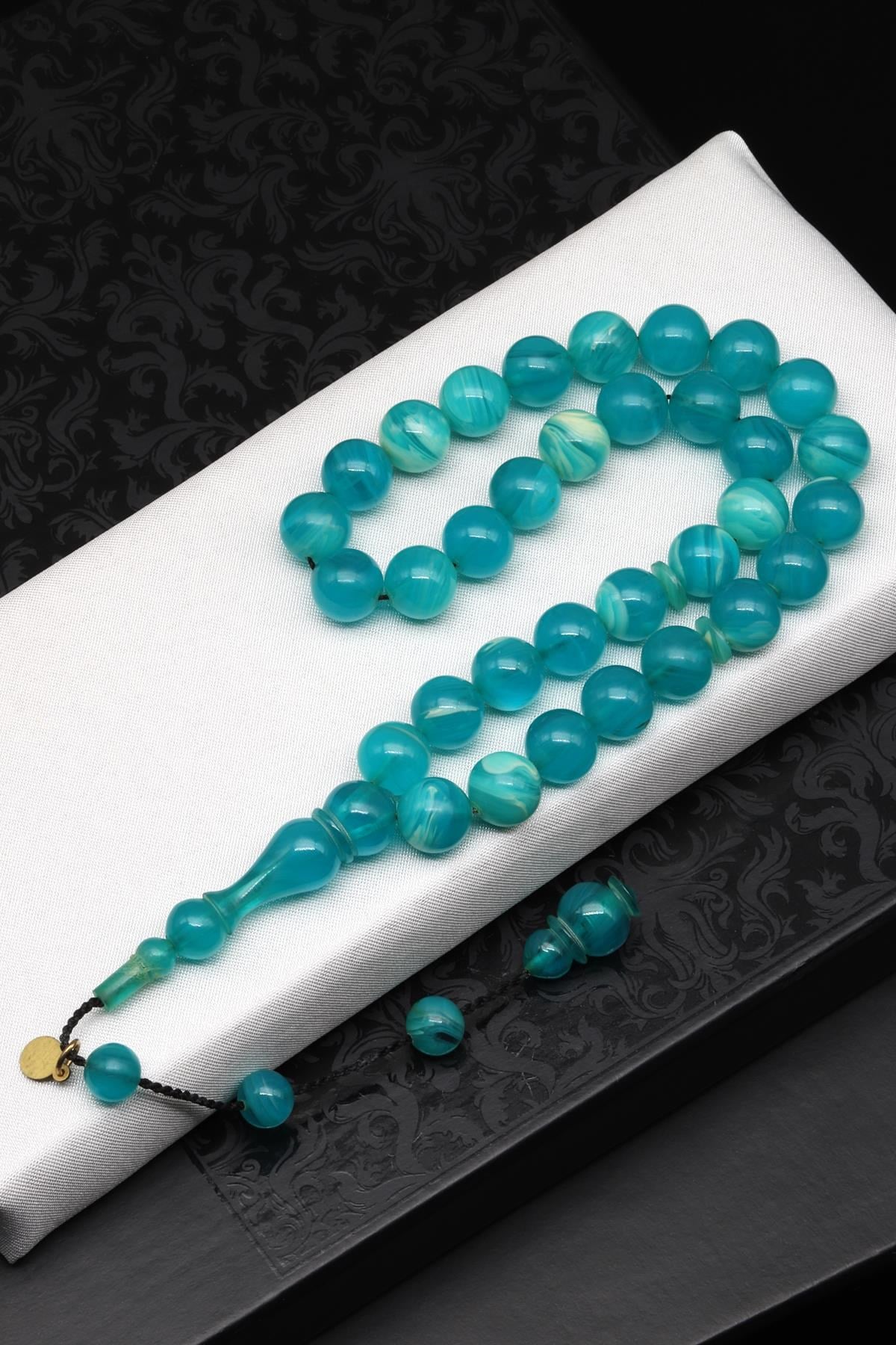 Usta İşçilikli Mavi Sıkma Tesbih 10 mm Küre Kesim