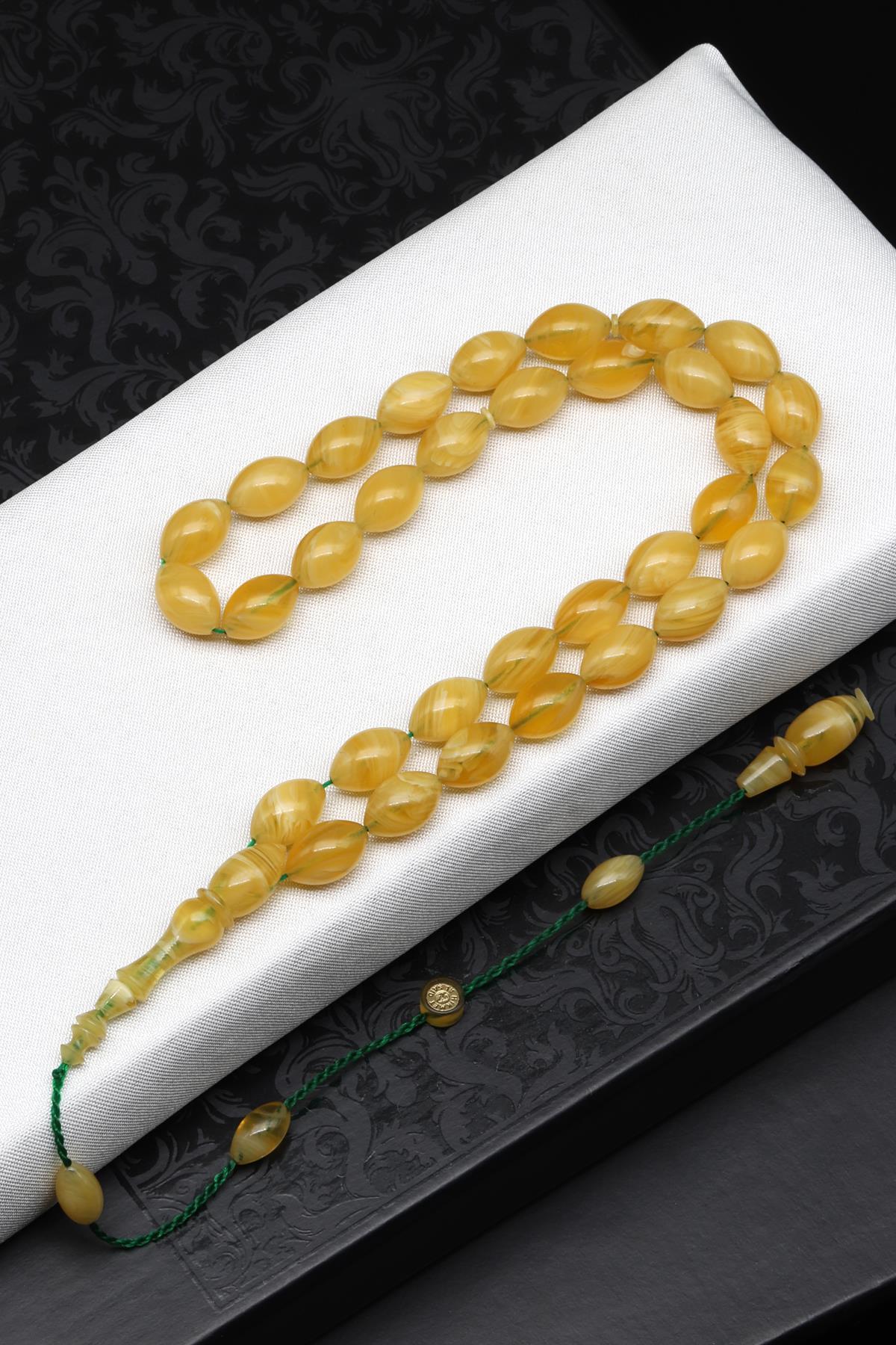 Usta İşçilikli Sarı Sıkma Tesbih 7 x 11 mm Arpa Kesim