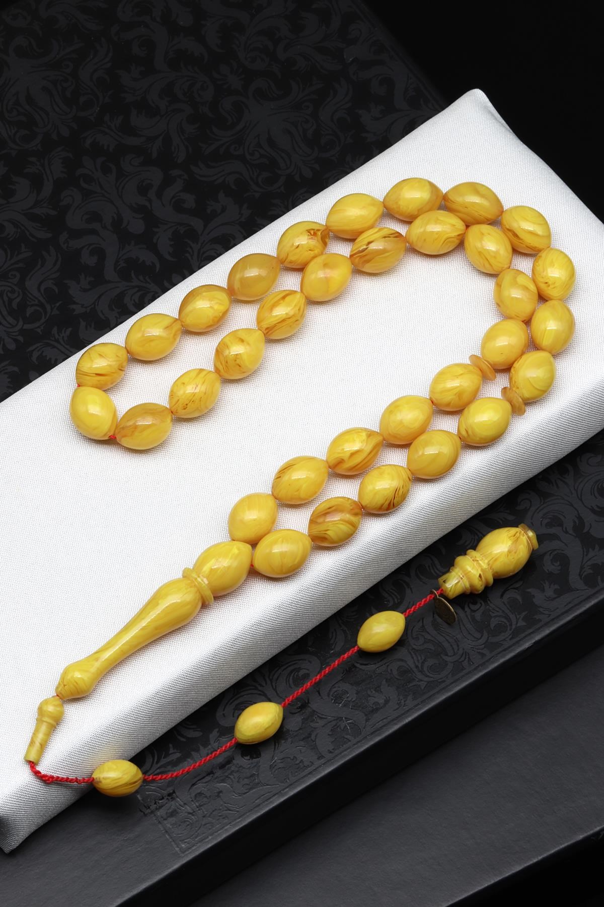Usta İşçilikli Sarı Sıkma Tesbih 9 x 12 mm Arpa Kesim