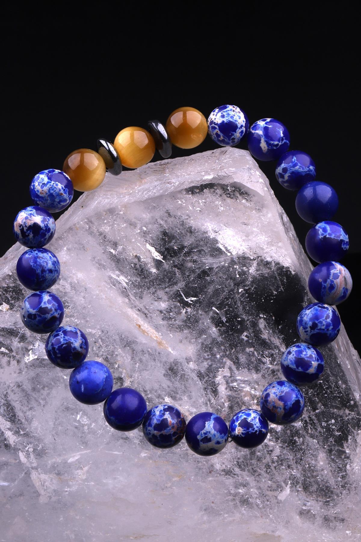 Varisit - Kaplan Gözü - Hematit Doğal Taş Tasarım Bileklik 