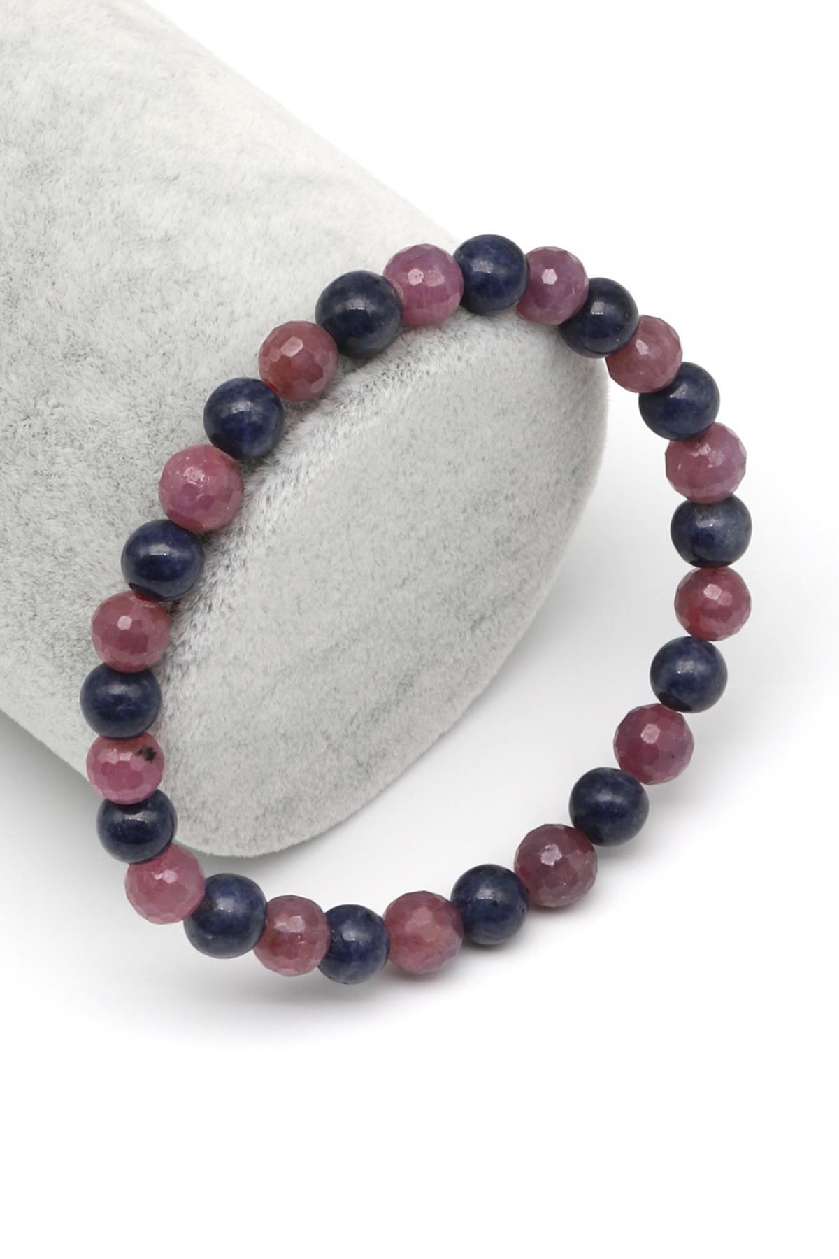 Yakut-Safir Doğal Taş Bileklik 6 mm Fasetli-Küre Kesim