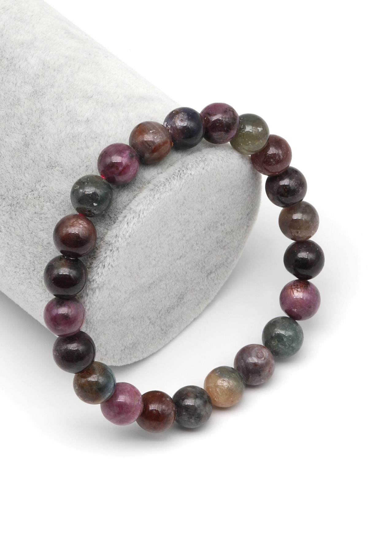 Yakut-Safir Doğal Taş Bileklik 8 mm Küre Kesim
