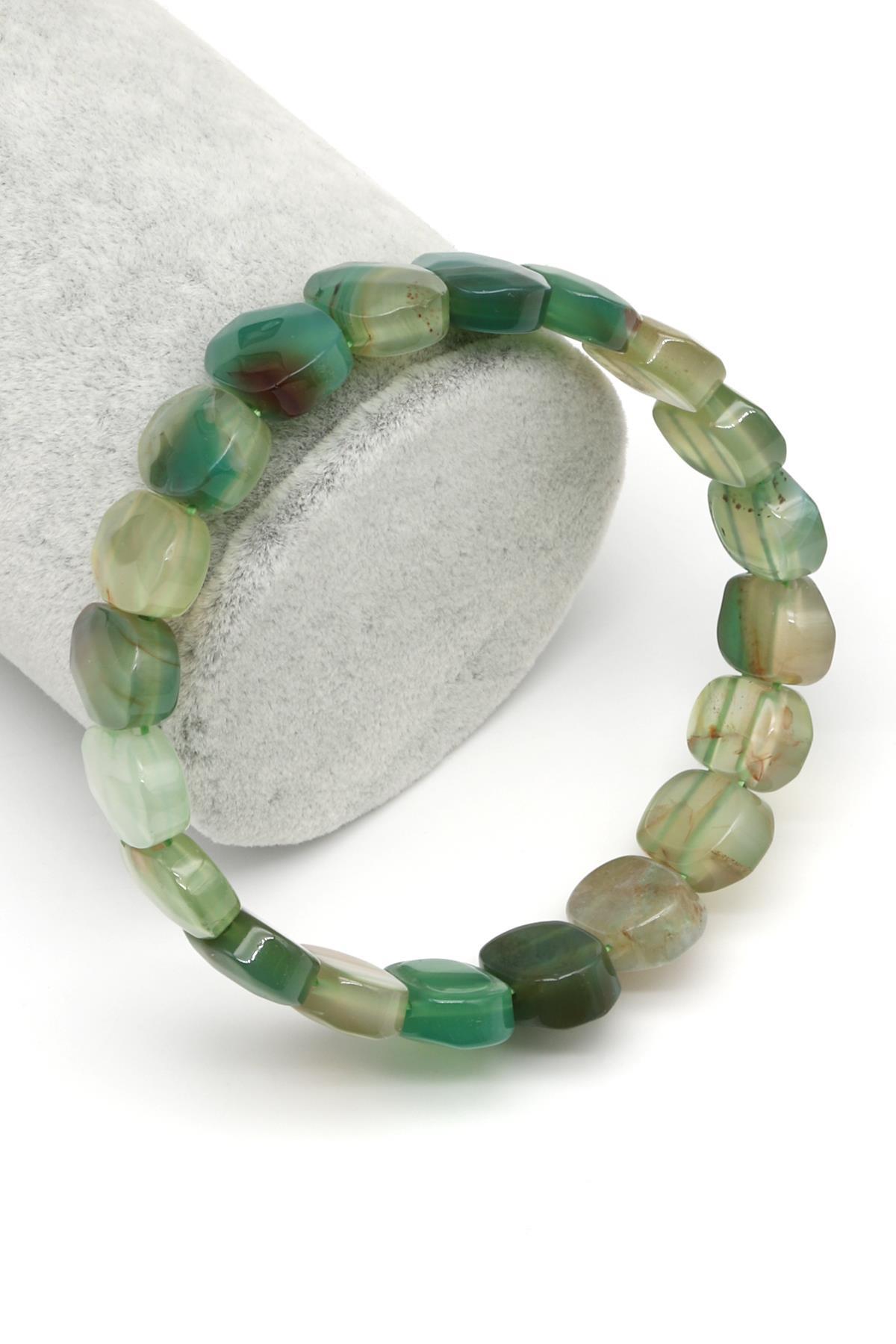 Yeşil Akik Doğal Taş Bileklik 10 x 14 mm Özel Kesim