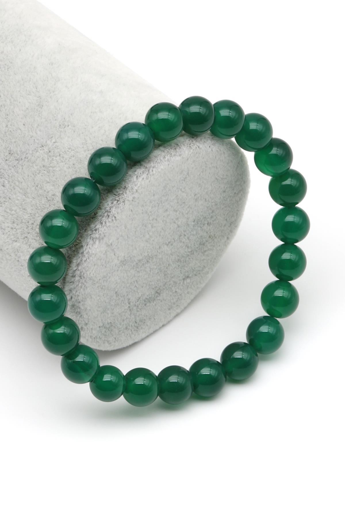 Yeşil Akik Doğal Taş Bileklik 8 mm Küre Kesim