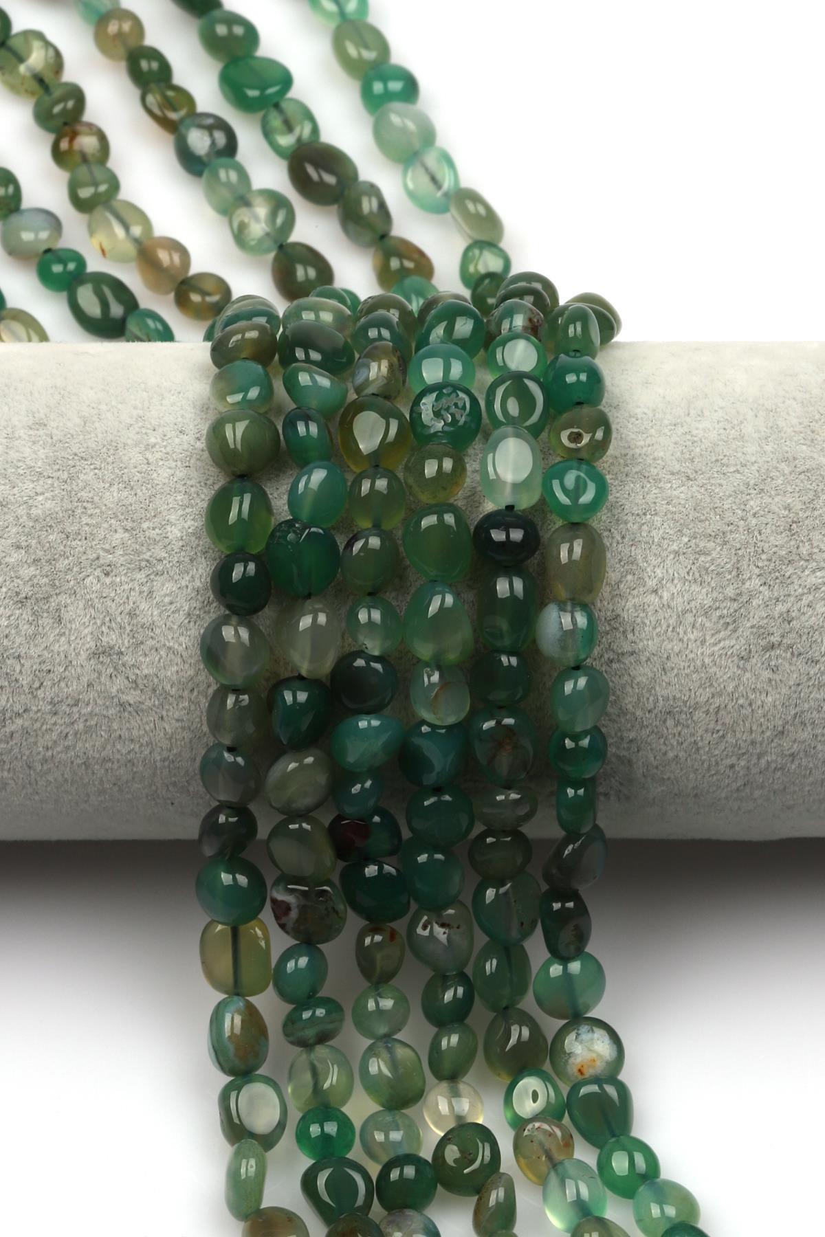 Yeşil Akik Doğal Taş Dizi 6 x 8 mm Mercimek Kesim