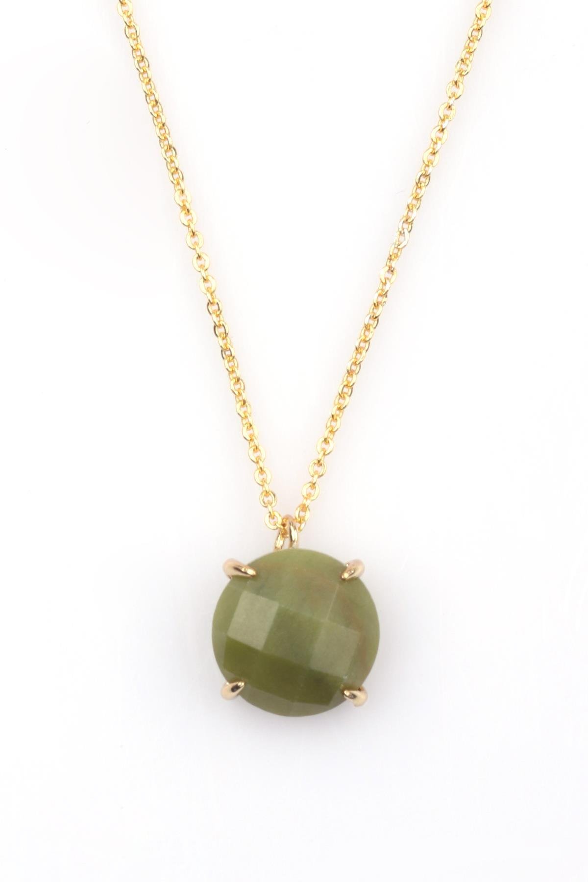 Yeşil Akik Doğal Taş Gold Renkli Kolye