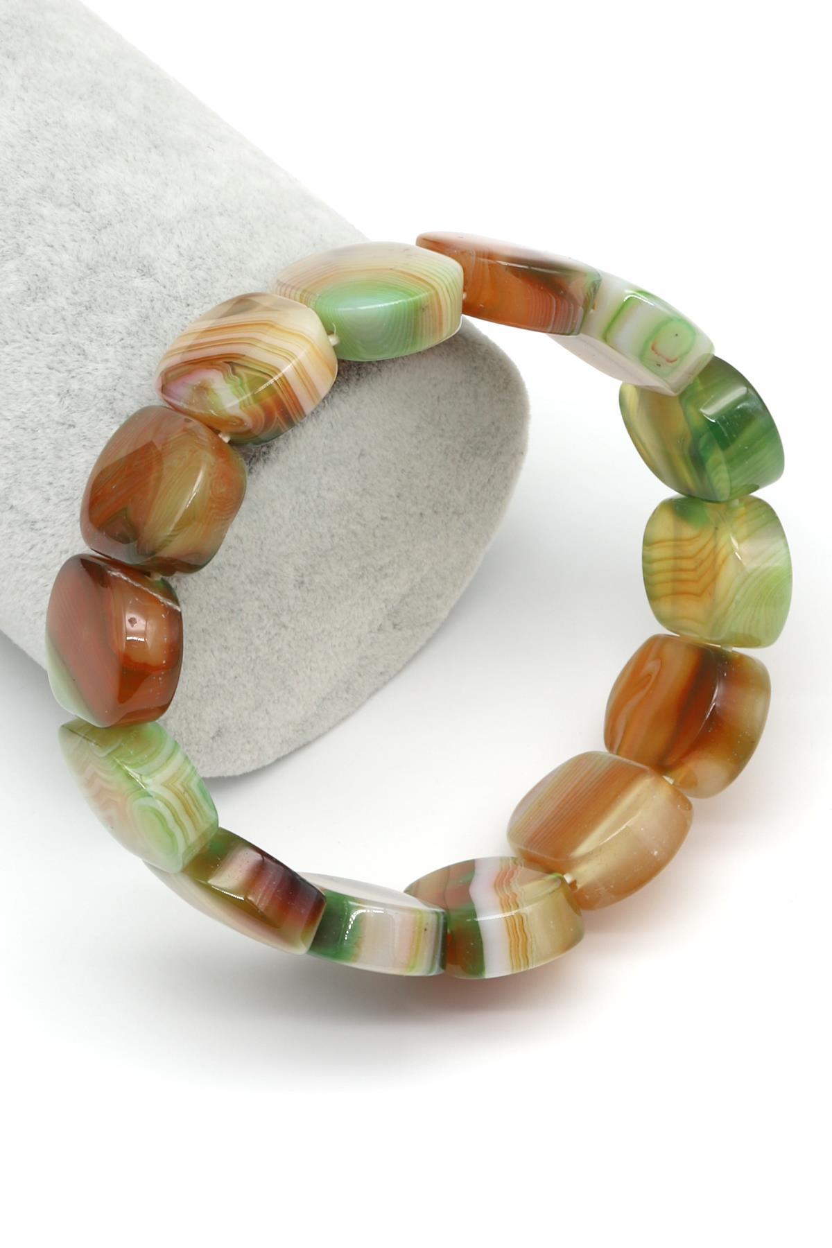 Yeşil-Kahverengi Madagaskar Akik Doğal Taş Bileklik 15 x 20 mm Özel Kesim