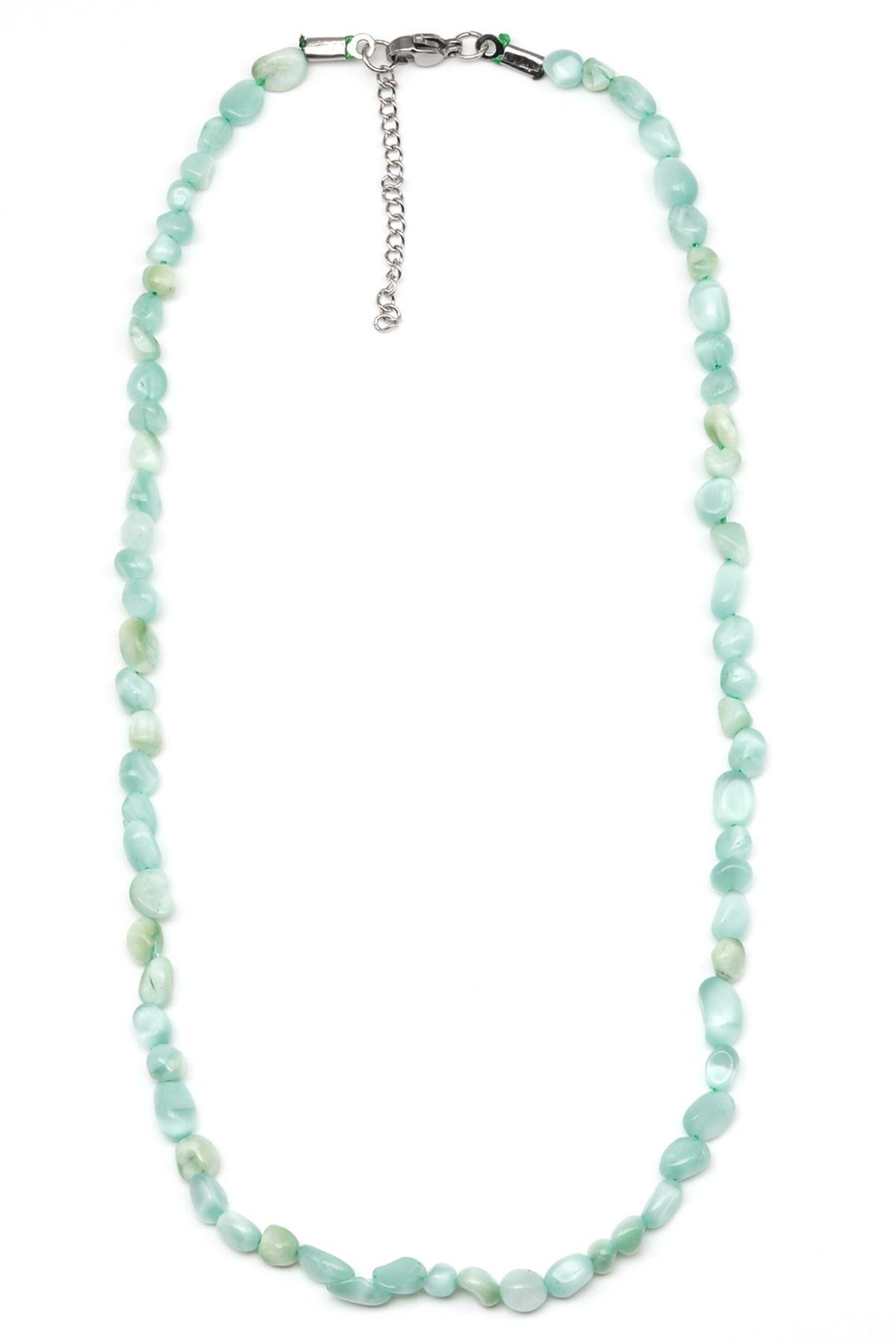 Yeşil Lepidolit ( Çelik Klipsli ) Doğal Taş Kolye Mercimek Kesim