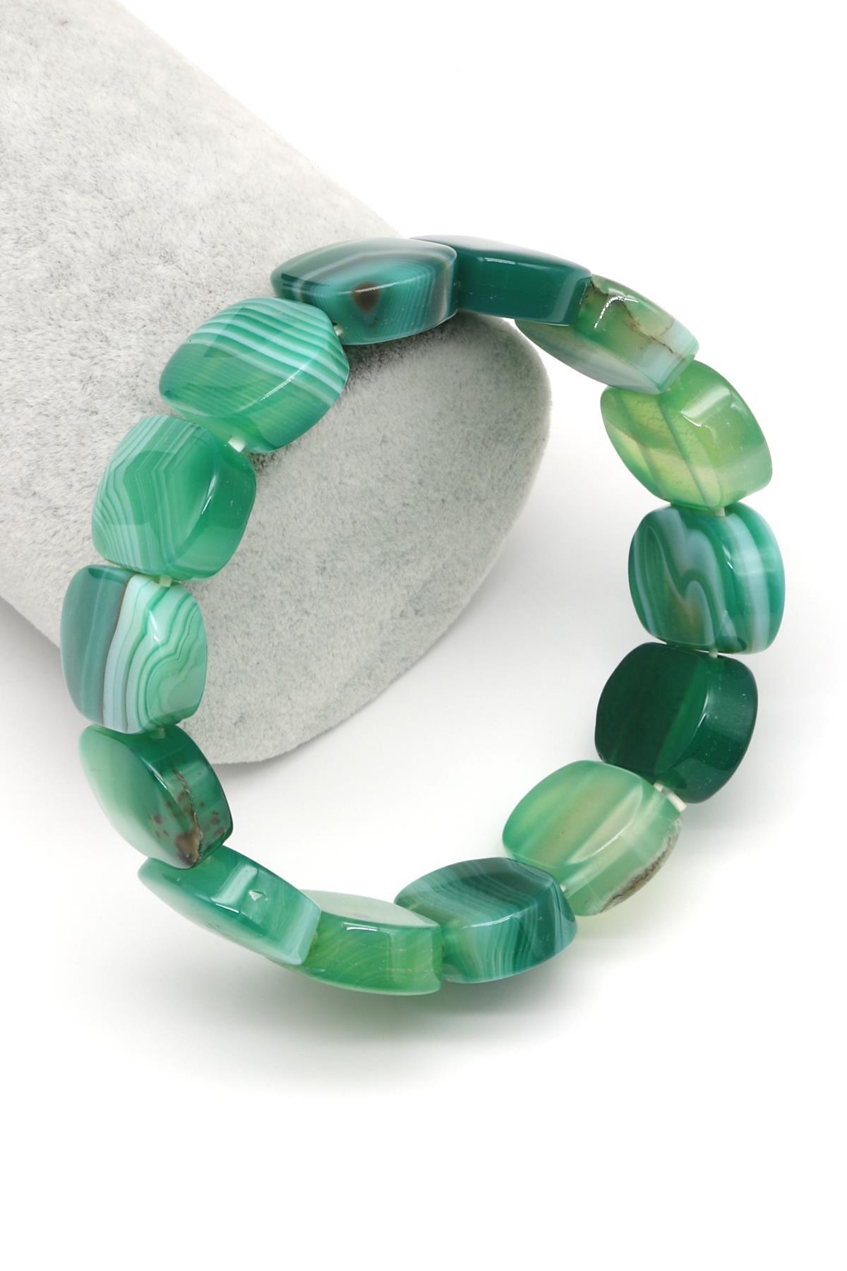 Yeşil Madagaskar Akik Doğal Taş Bileklik 15 x 20 mm Özel Kesim