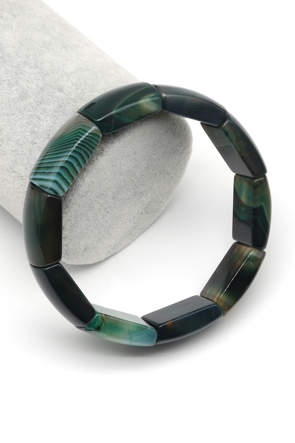 Yeşil Madagaskar Akik Doğal Taş Bileklik 15 x 23 mm Özel Kesim