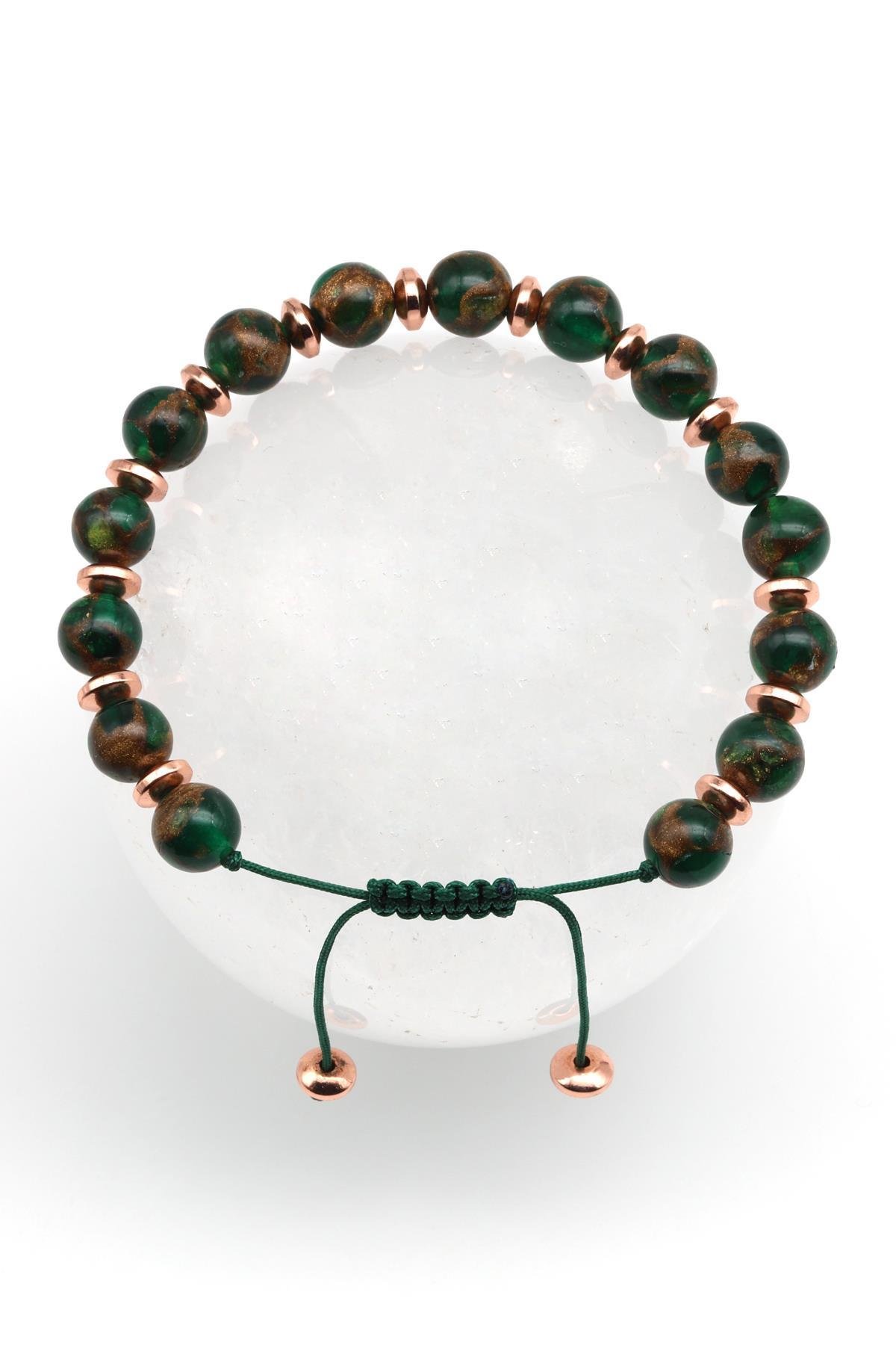 Yeşil Murano Yıldız Taşı Makrome Örme Bileklik