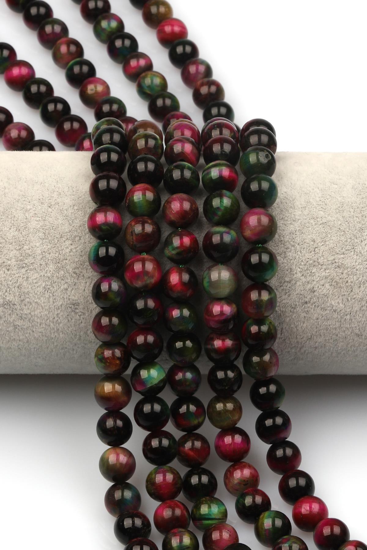 Yeşil-Pembe Kaplan Gözü Doğaltaş Dizi 8 mm Küre Kesim