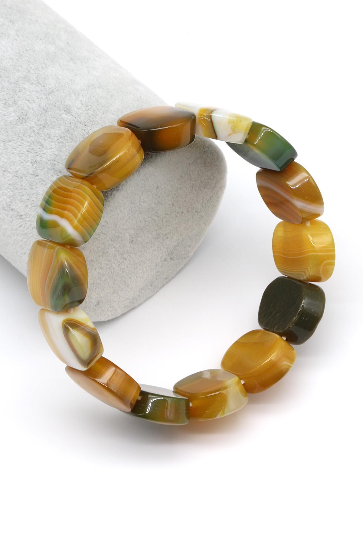 Yeşil-Sarı Madagaskar Akik Doğal Taş Bileklik 15 x 20 mm Özel Kesim