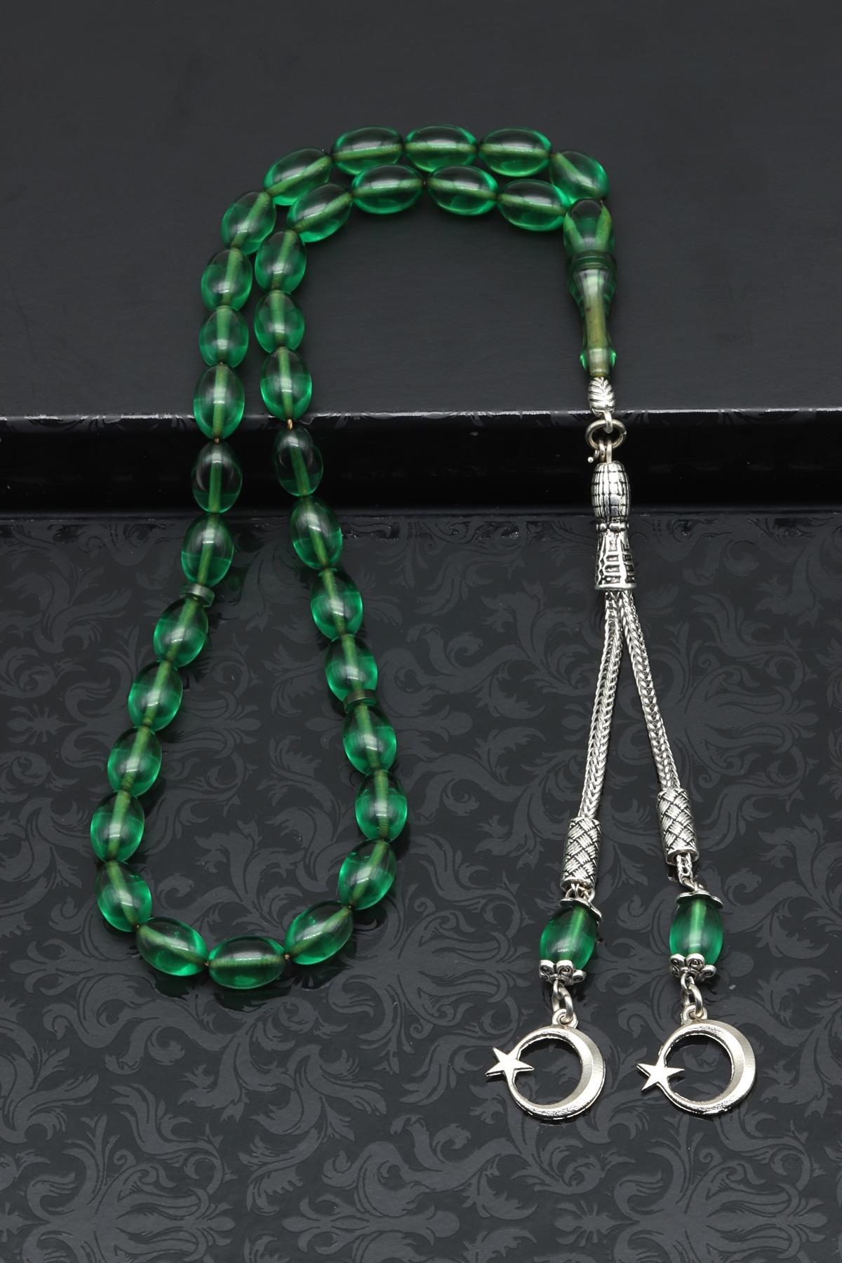 Yeşil Sıkma Tesbih 6 x 10 mm Arpa Kesim