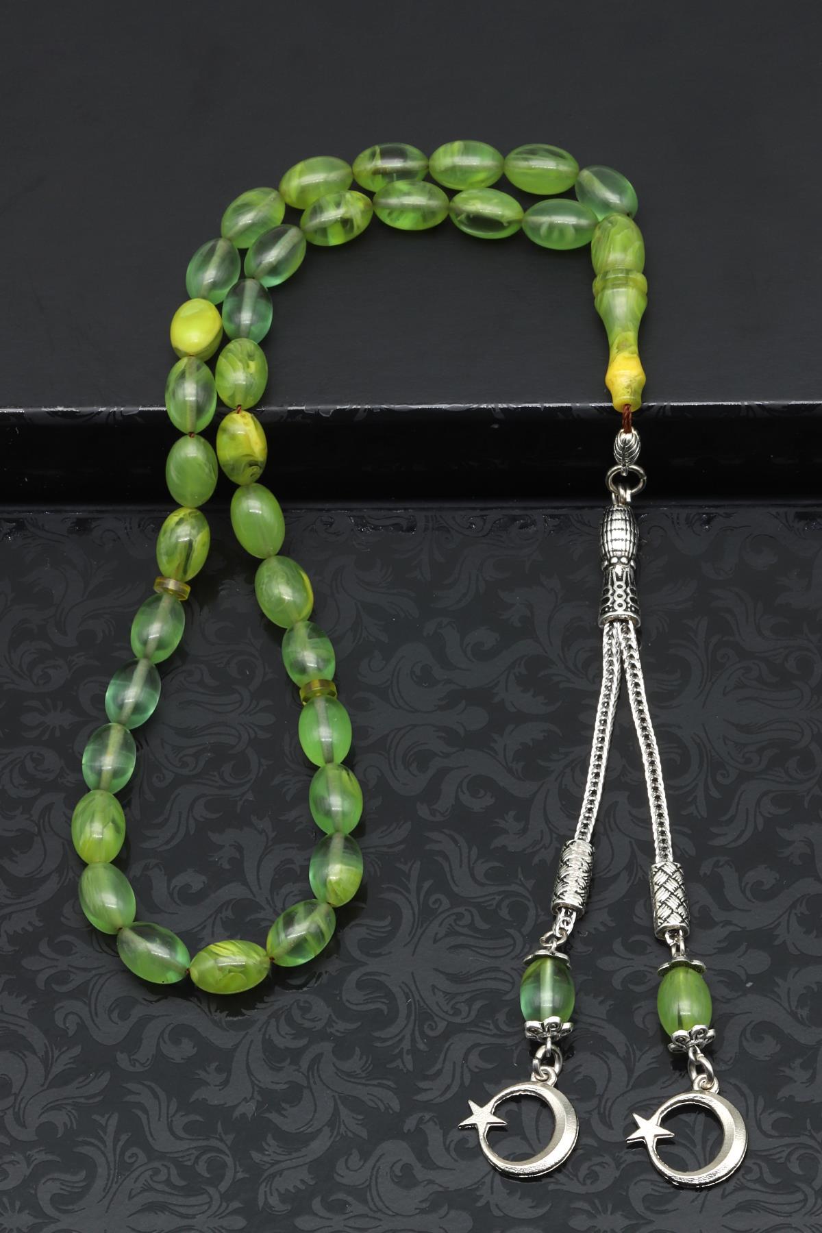 Yeşil Sıkma Tesbih 6 x 10 mm Arpa Kesim