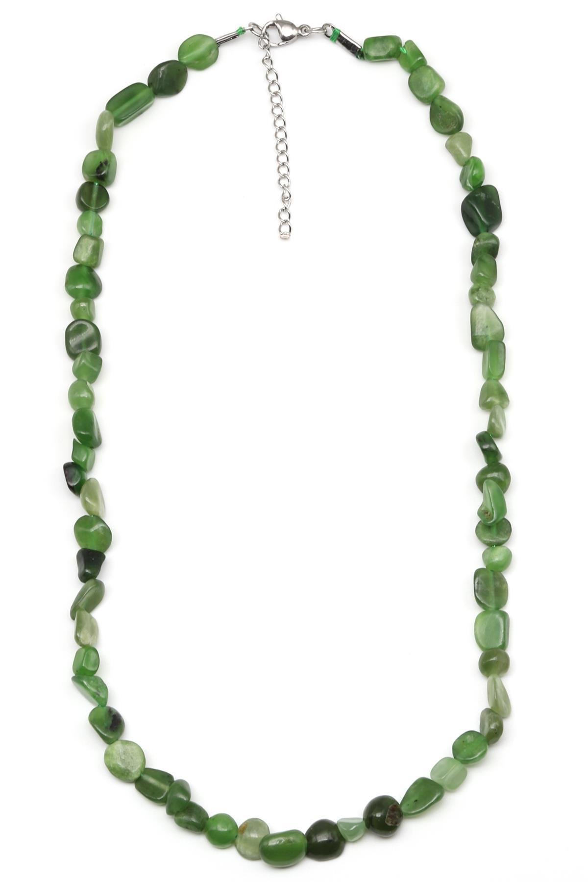 Yeşim ( Çelik Klipsli ) Doğal Taş Kolye Mercimek Kesim