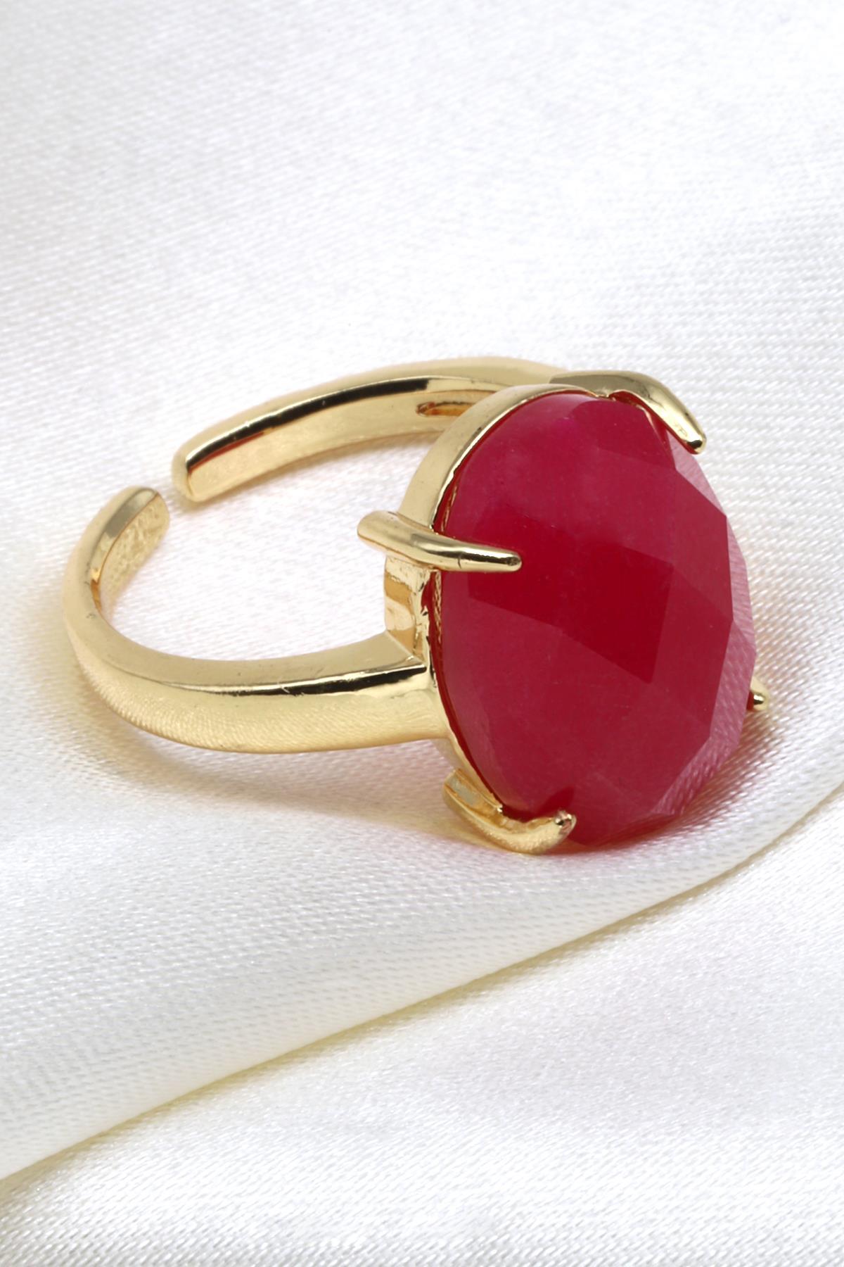 Yeşim Doğal Taş Ayarlanabilir Gold Renk Yüzük