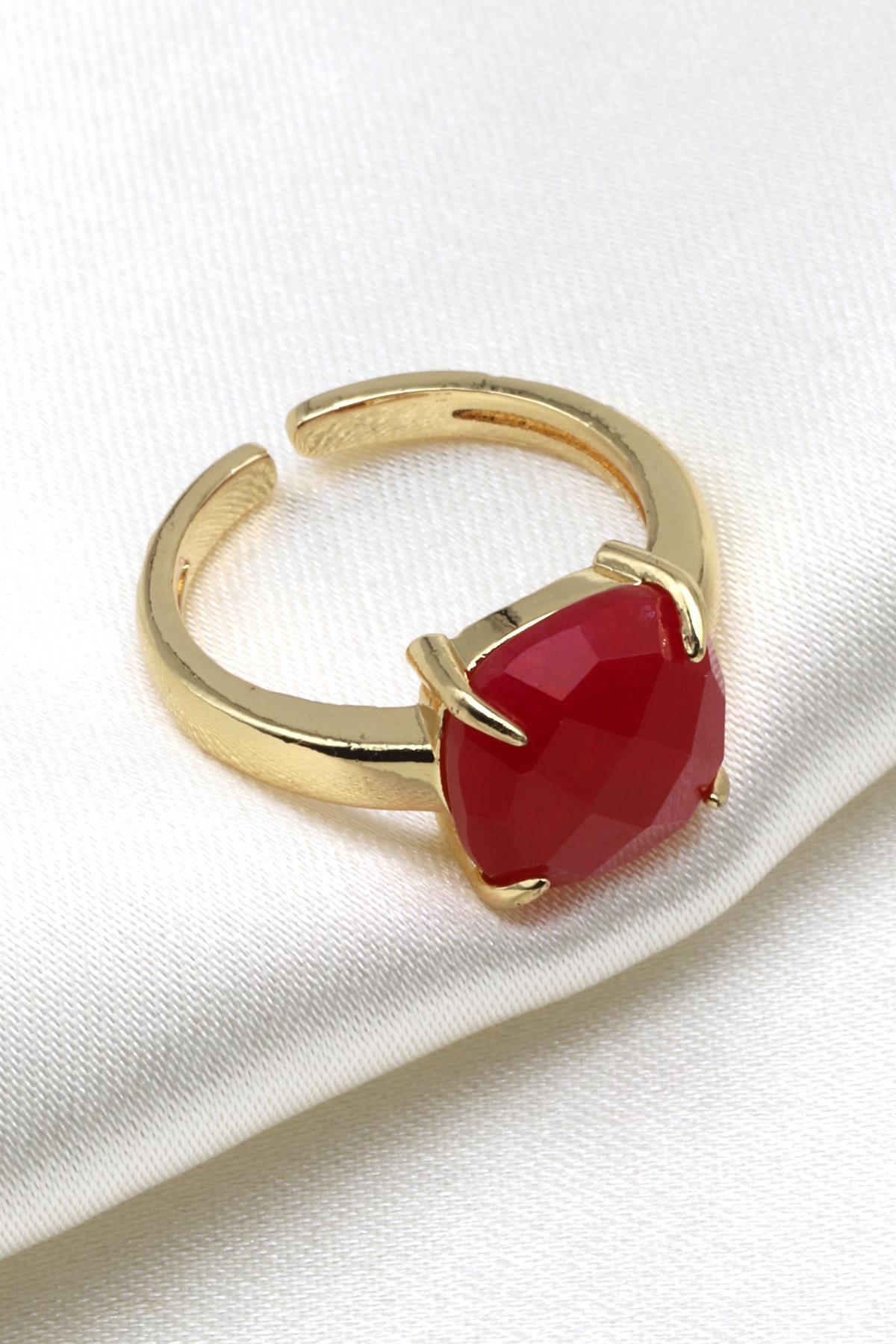 Yeşim Doğal Taş Ayarlanabilir Gold Renk Yüzük