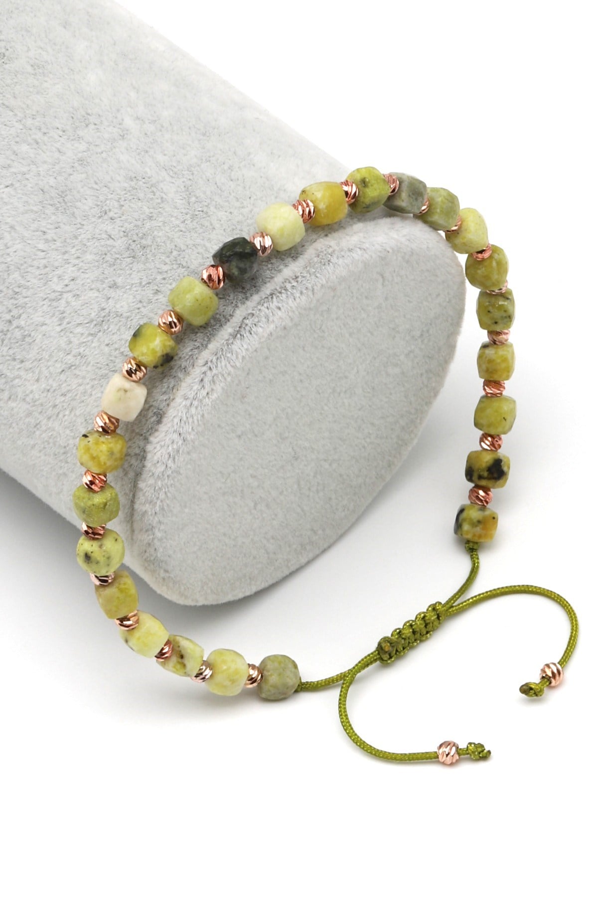 Yeşim Doğal Taş Makrome Örme Bileklik Küp Kesim - BMK-649