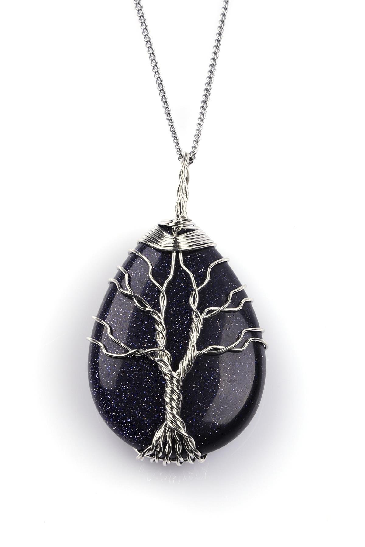 Yıldız Taşı Sentetik Taş Tel Sarmalı Kolye