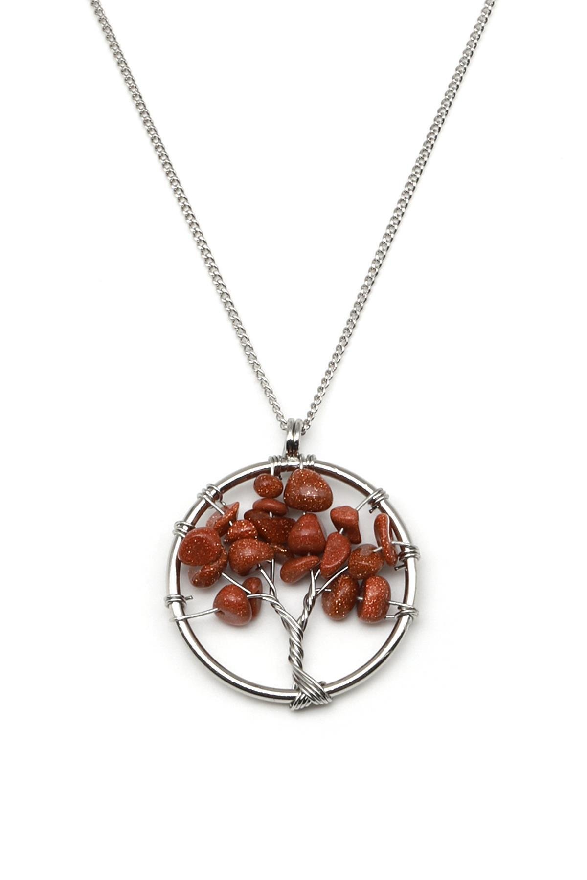 Yıldız Taşı Tel Sarmalı Hayat Ağacı Kolye