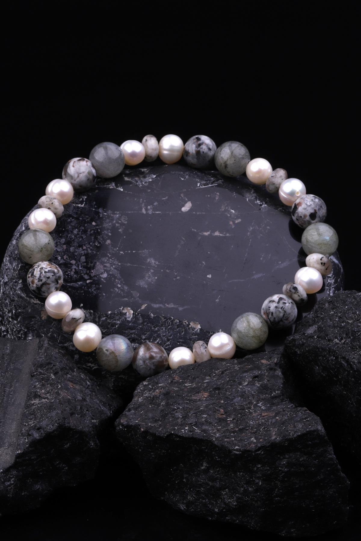 Yooperlite - İnci - Labradorit Doğal Taş Tasarım Bileklik