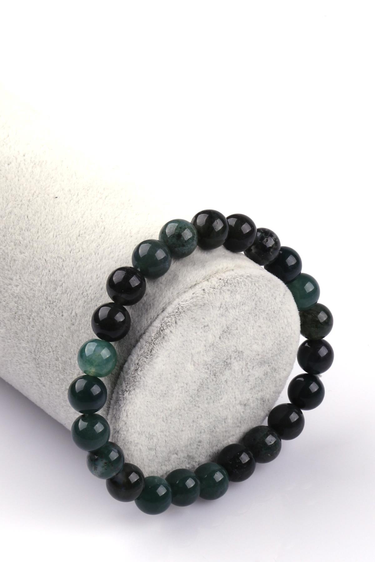 Yosun Akik Doğal Taş Bileklik 8mm Küre Kesim