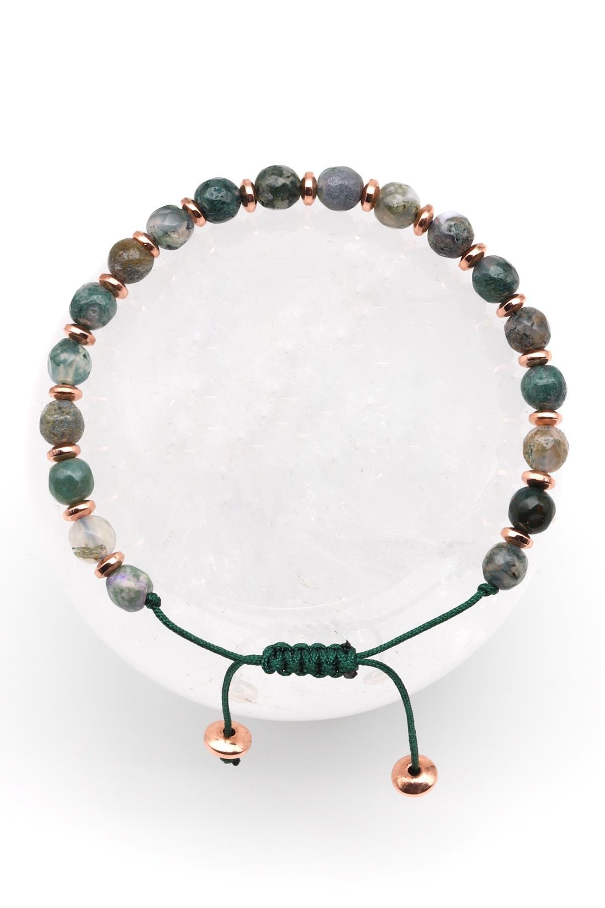 Yosun Akik Doğal Taş Makrome Örme Bileklik