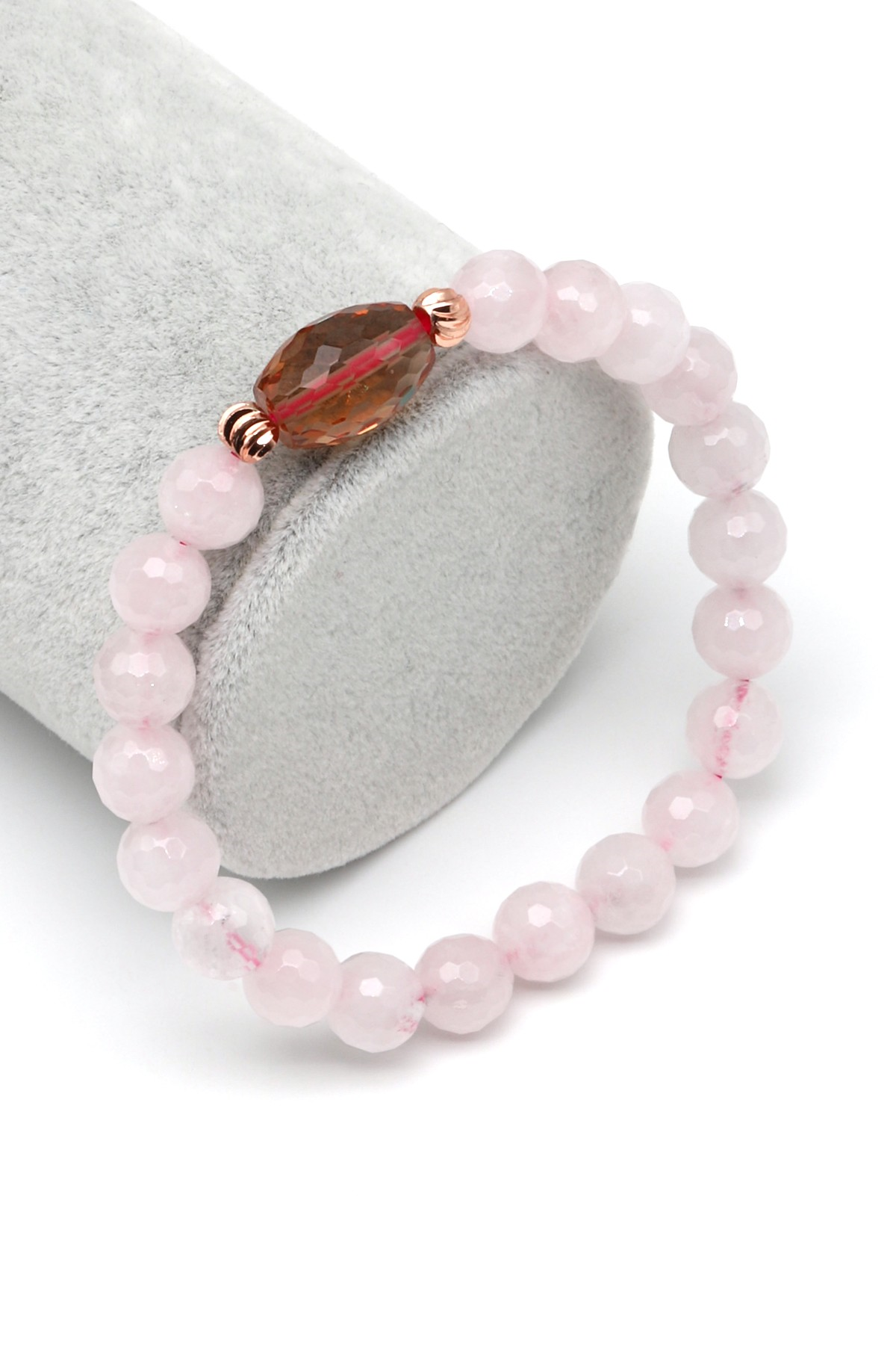 Zultanit-Pembe Kuvars Doğal Taş Bileklik 8 mm Fasetli Küre Kesim - BLK-2278