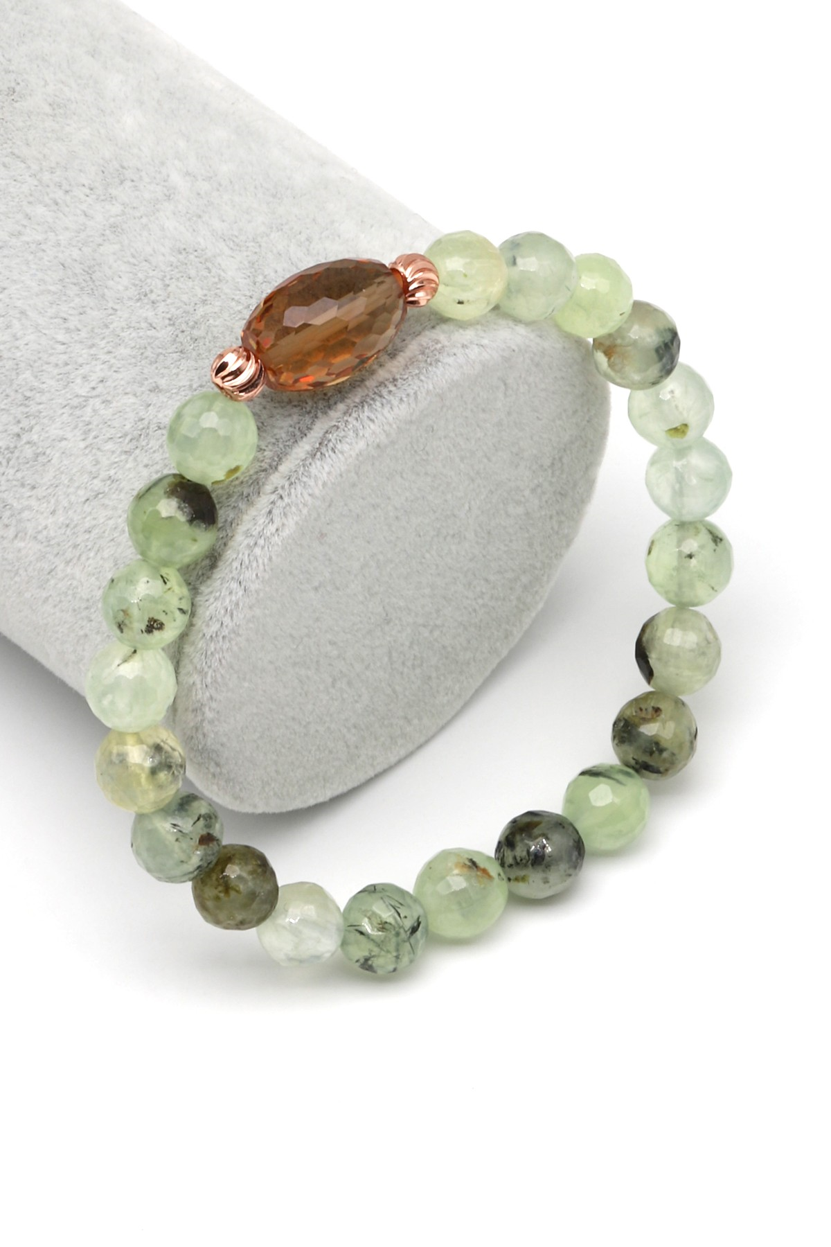 Zultanit-Prehnite Doğal Taş Bileklik 8 mm Fasetli Küre Kesim - BLK-2275