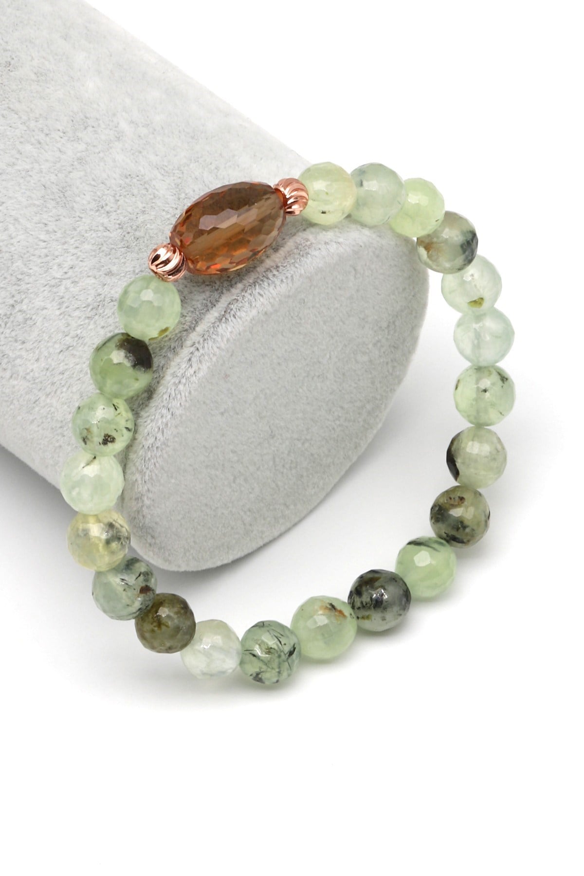 Zultanit-Prehnite Doğal Taş Bileklik 8 mm Fasetli Küre Kesim - BLK-2275