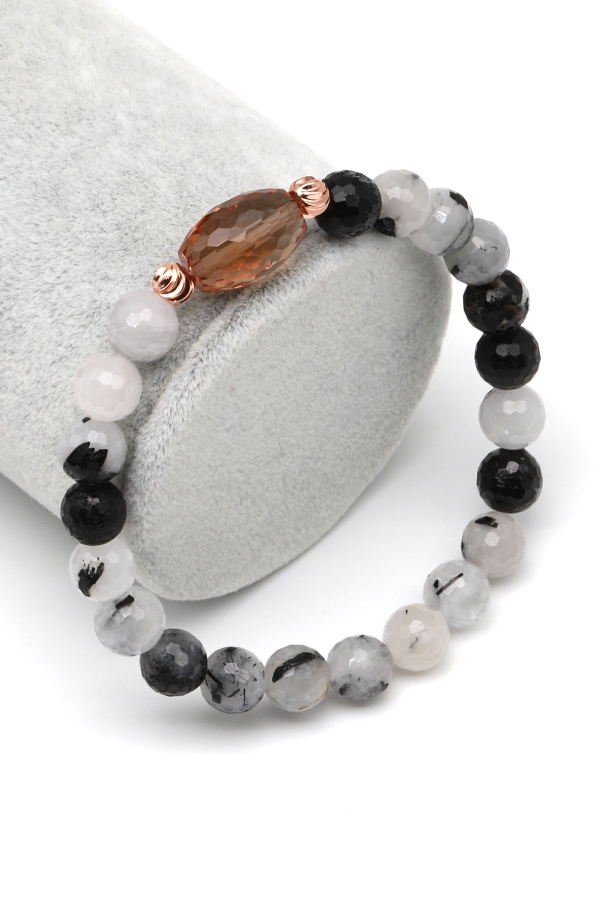 Zultanit-Rutil Kuvars Doğal Taş Bileklik 8 mm Fasetli Küre Kesim - BLK-2276