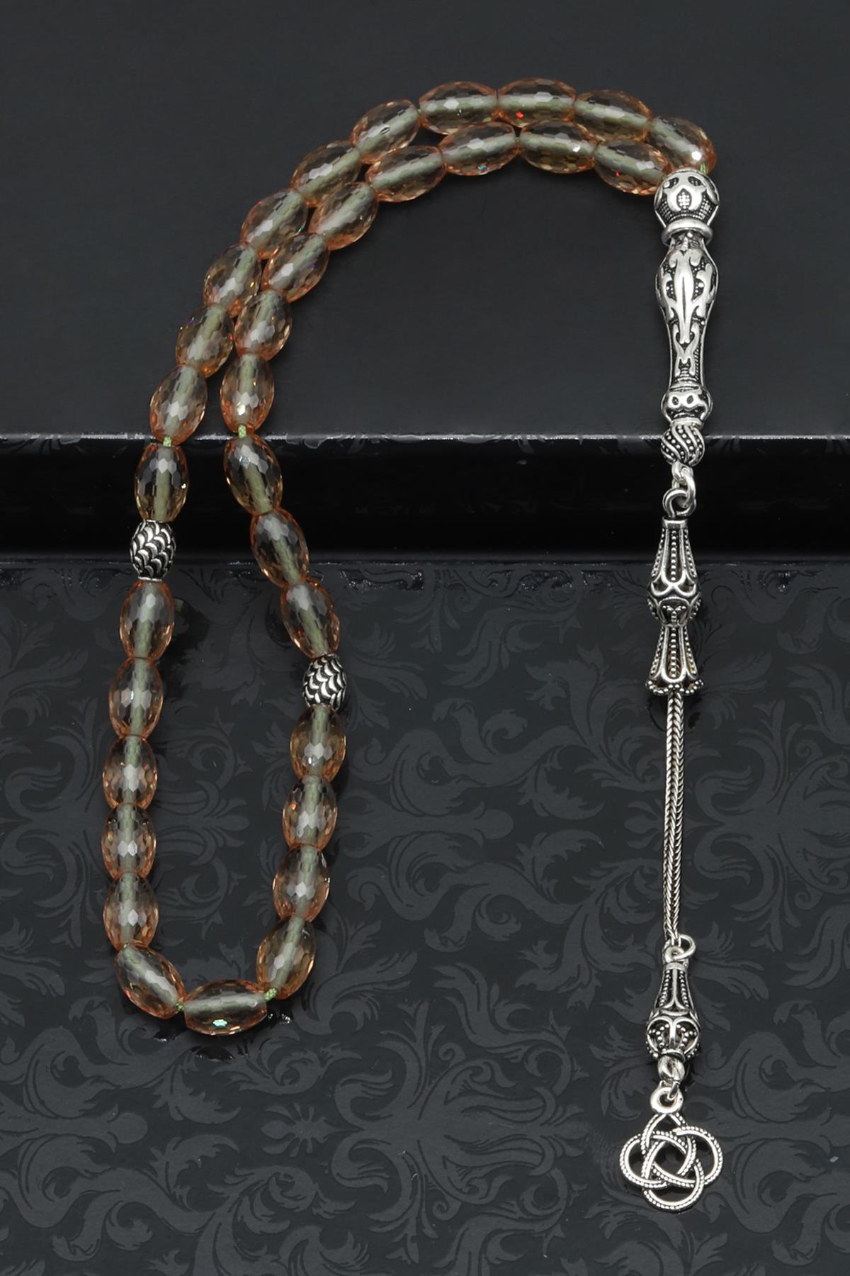 Zultanit Tesbih 5 x 8 mm 925 Ayar Gümüş Püsküllü Fasetli Arpa Kesim