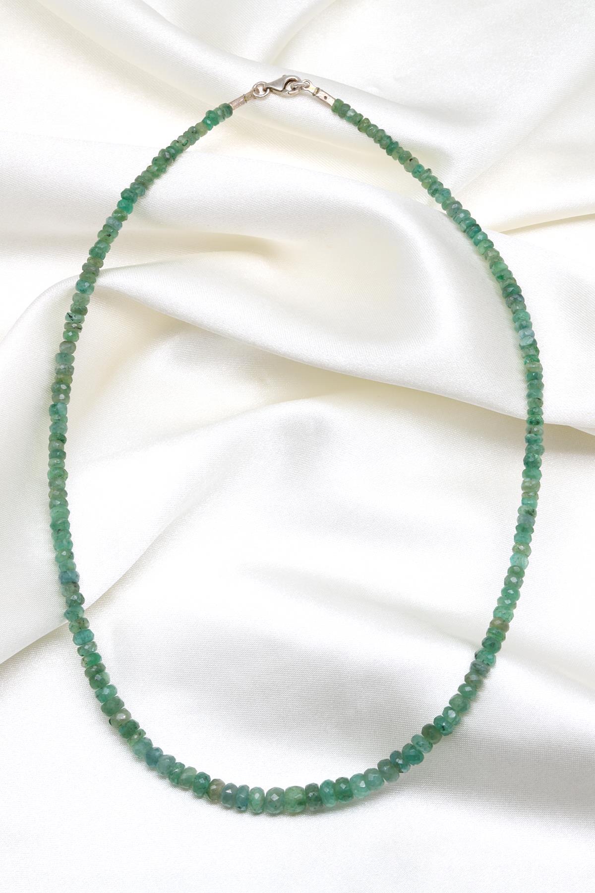 Zümrüt Doğal Taş 925 Ayar Gümüş Rondel Kesim Kolye