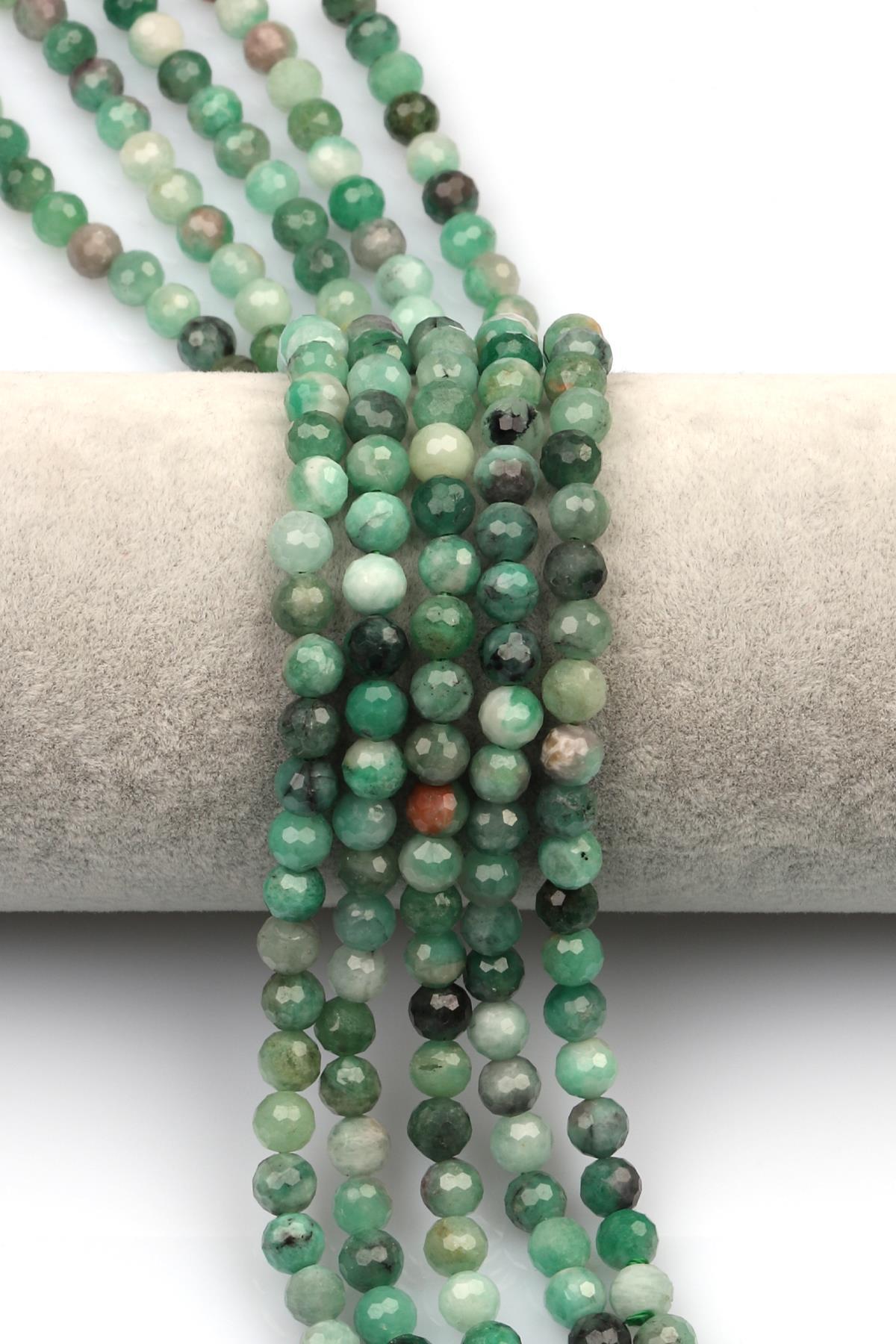 Zümrüt Doğal Taş Dizi 6 mm Fasetli Küre Kesim